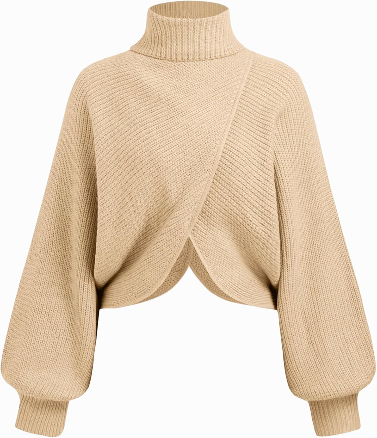 CIDER Cropped Sweaters for Women Turtleneck Sweater Long Sleeve Ribbed Knit Lantern Sleeve Pullover Fall Outfits