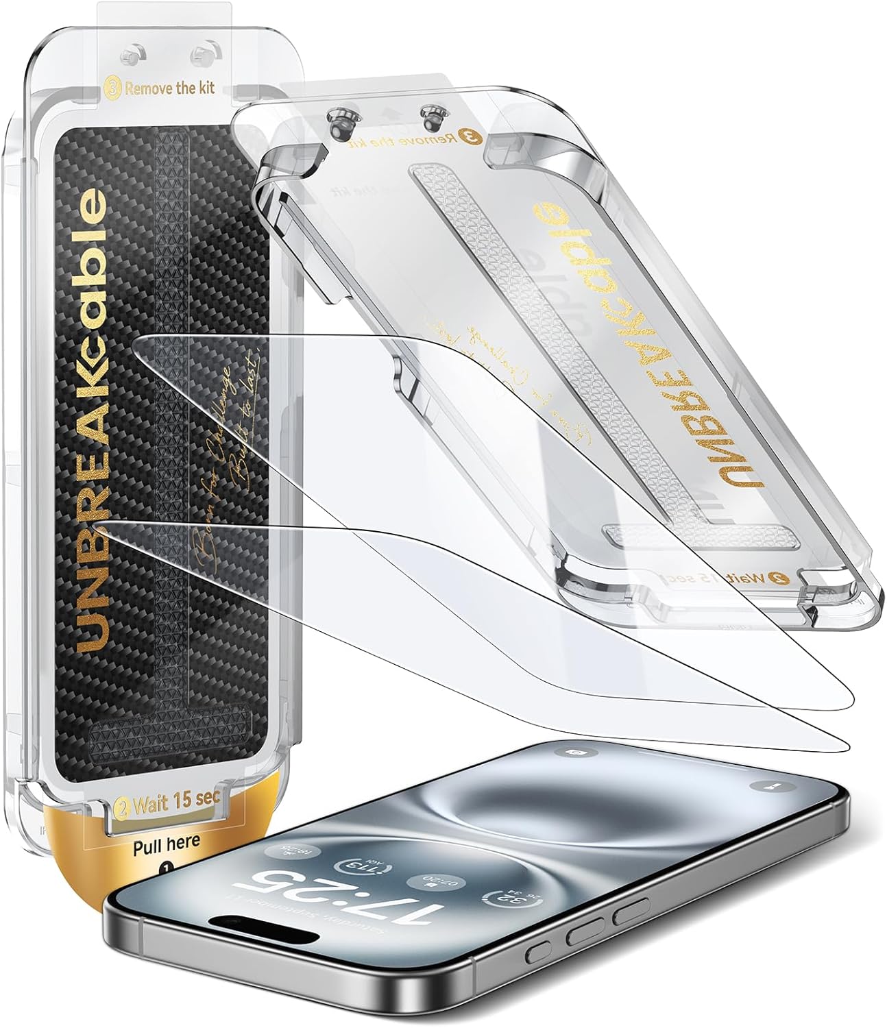 UNBREAKcable Screen Protector for iPhone 16 Pro Max, Pull-To-Protect Easy Installation, Auto Dust-Elimination, 9H+ Military-Grade Tempered Glass, Bubble-Free, Case Friendly, HD Clear, 6.9 Inch, 2 Pack