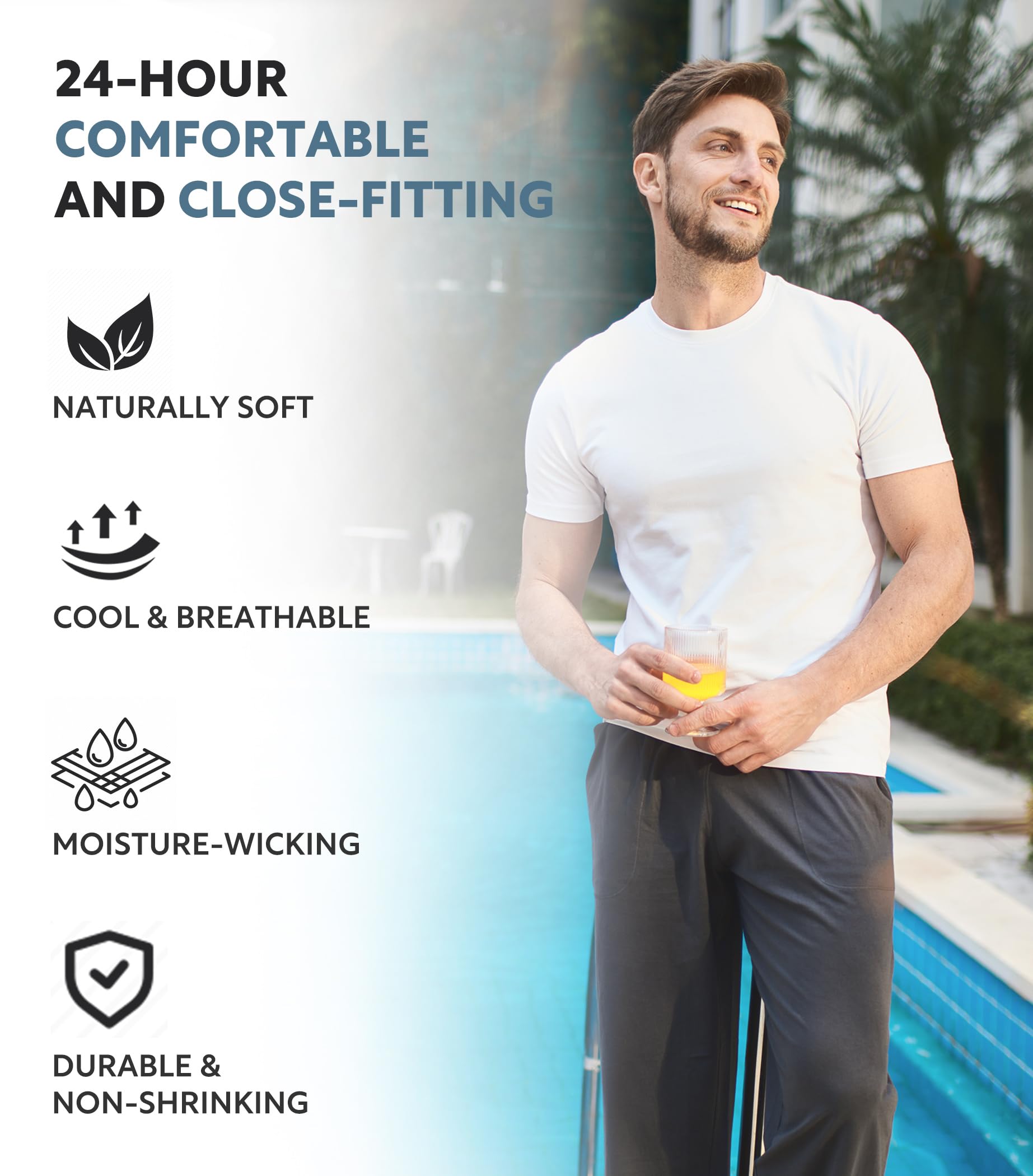 DAVID ARCHY Men's Undershirts Combed Cotton T-Shirt Soft Moisture-Wicking Undershirt Crew Neck or V Neck Tees 3 Pack