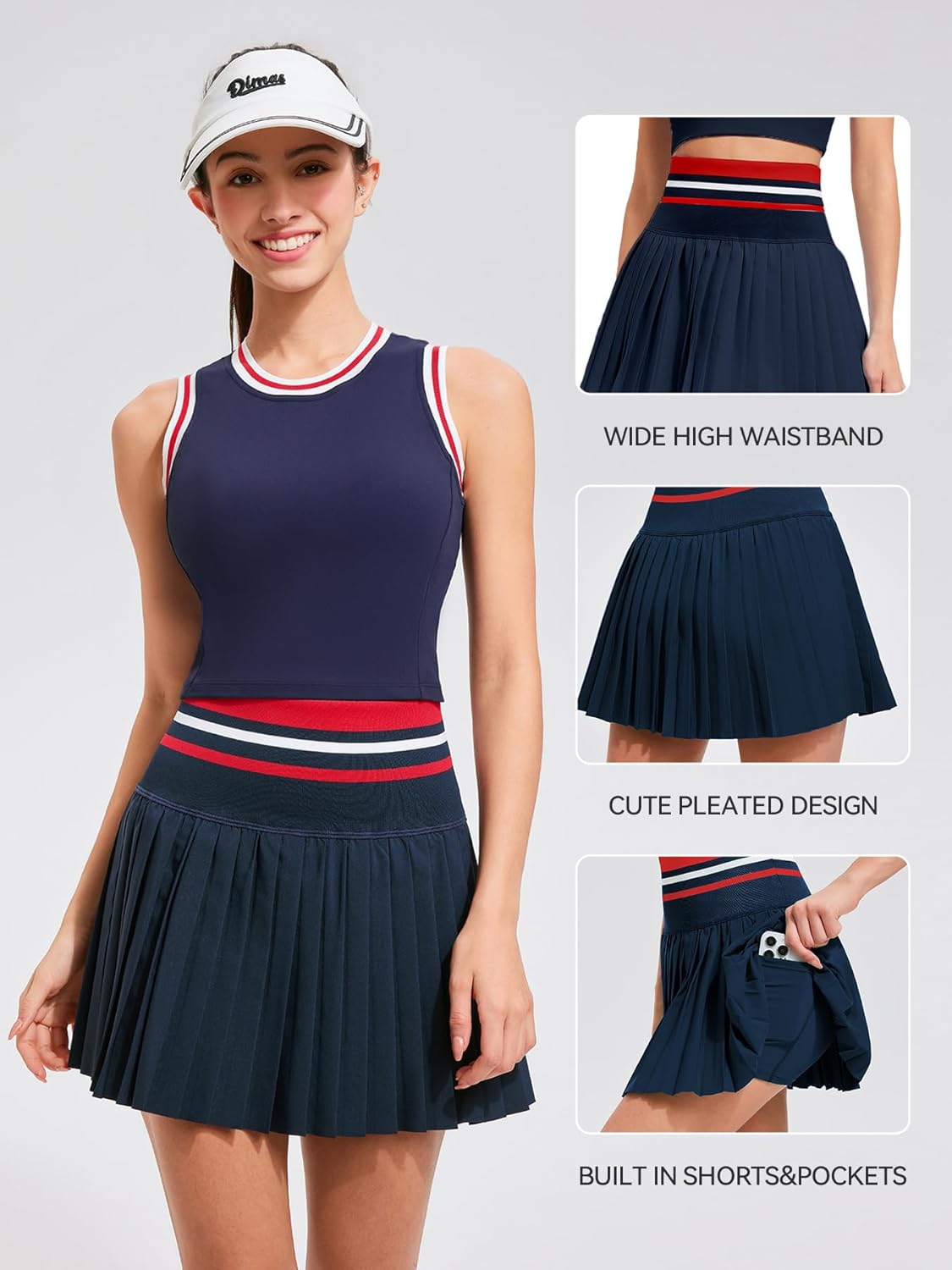 Two Piece Tennis Skirt Set for Women High Waisted Pleated Athletic Golf Skirt Sets Women 2 Piece Outfits with Pockets