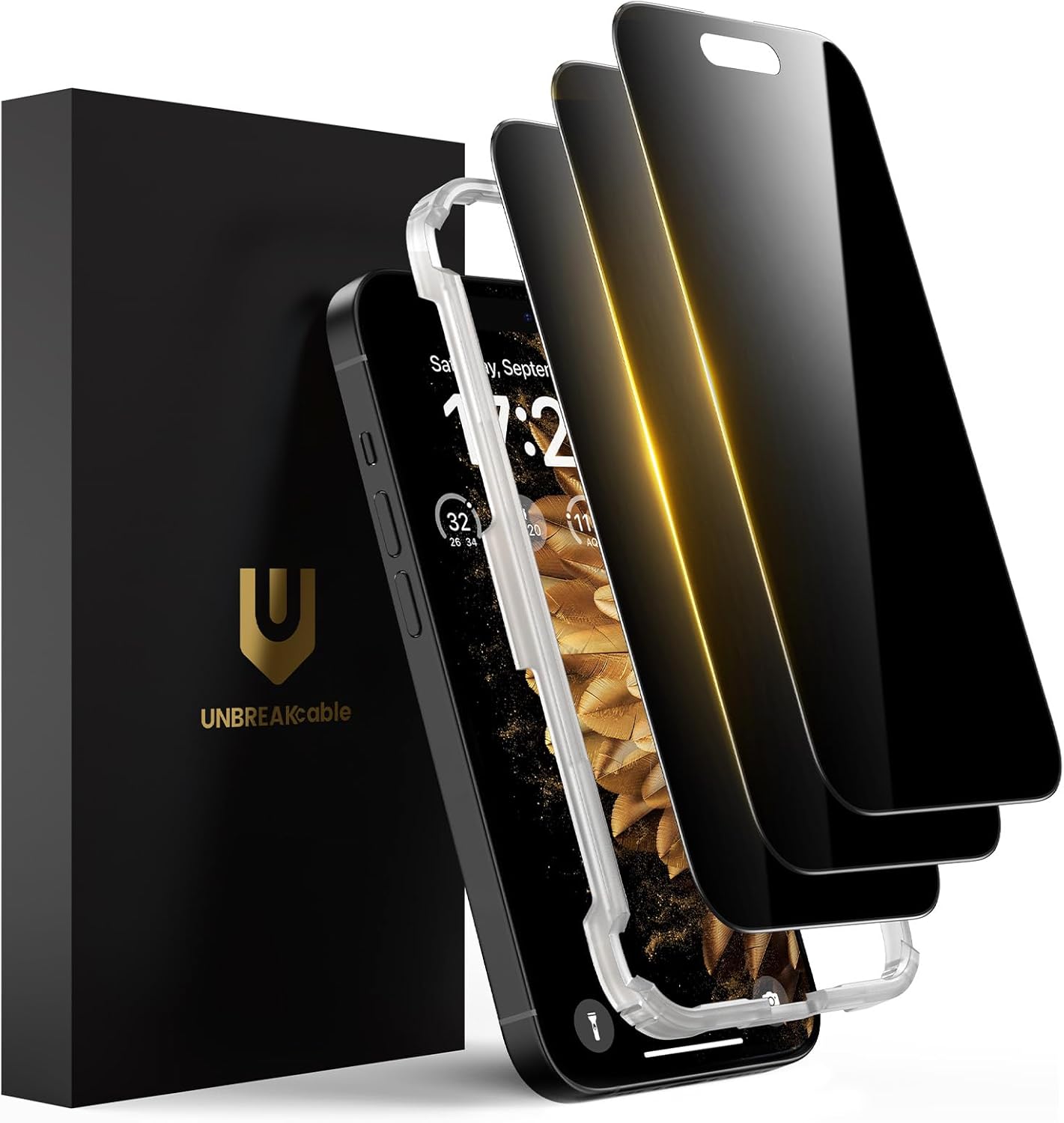 UNBREAKcable Privacy Screen Protector for iPhone 16 Pro, [3 Pack] Shatterproof Tempered Glass [25°Anti-spy][Easy Installation Frame][99.99% HD Clear][9H Hardness] [Anti-Fingerprint] for iPhone 6.3"