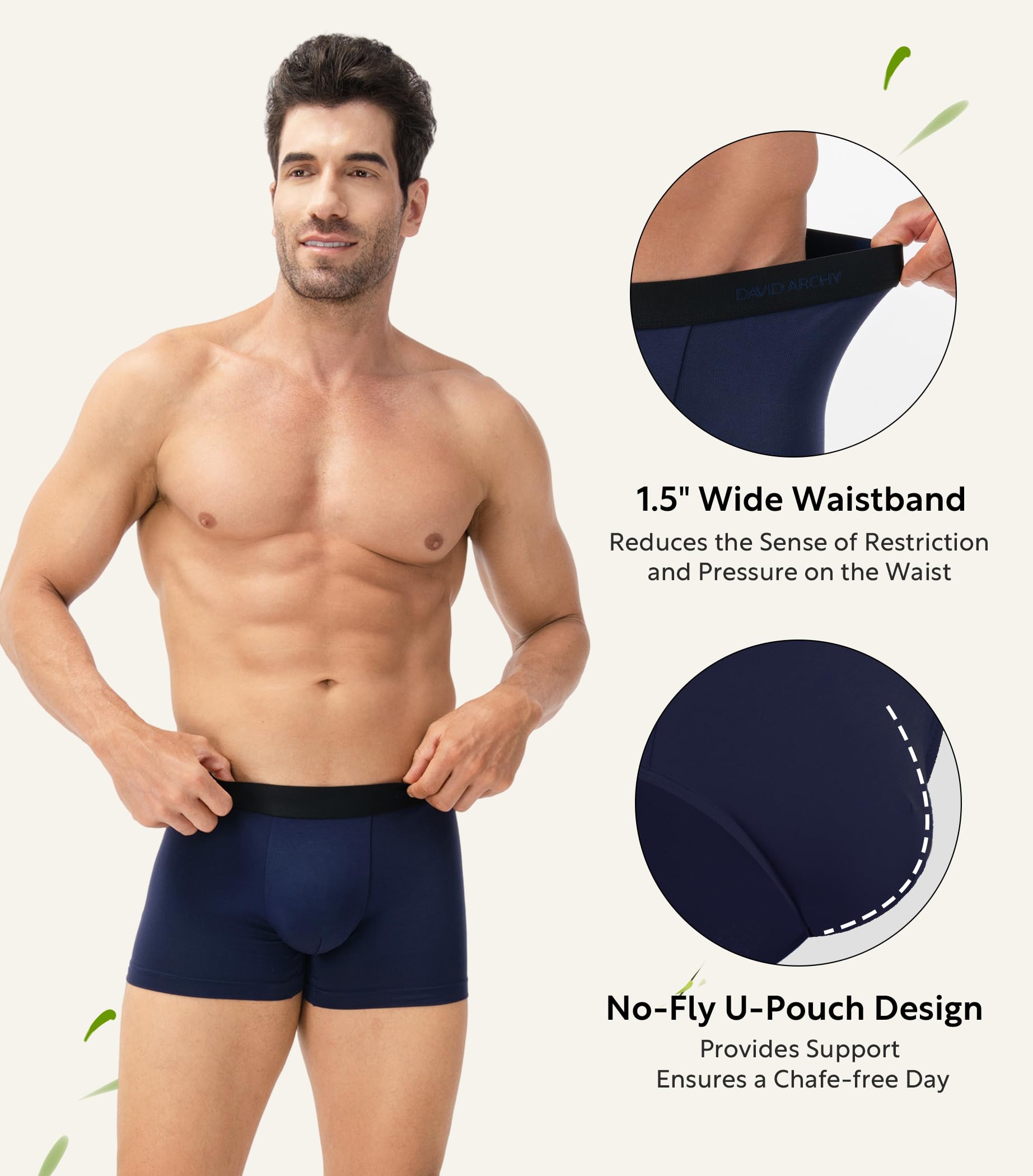 DAVID ARCHY Mens Underwear Rayon Made from Bamboo 7-Pack, Wicking-Moisture & Cool Boxer Briefs with Support Pouch