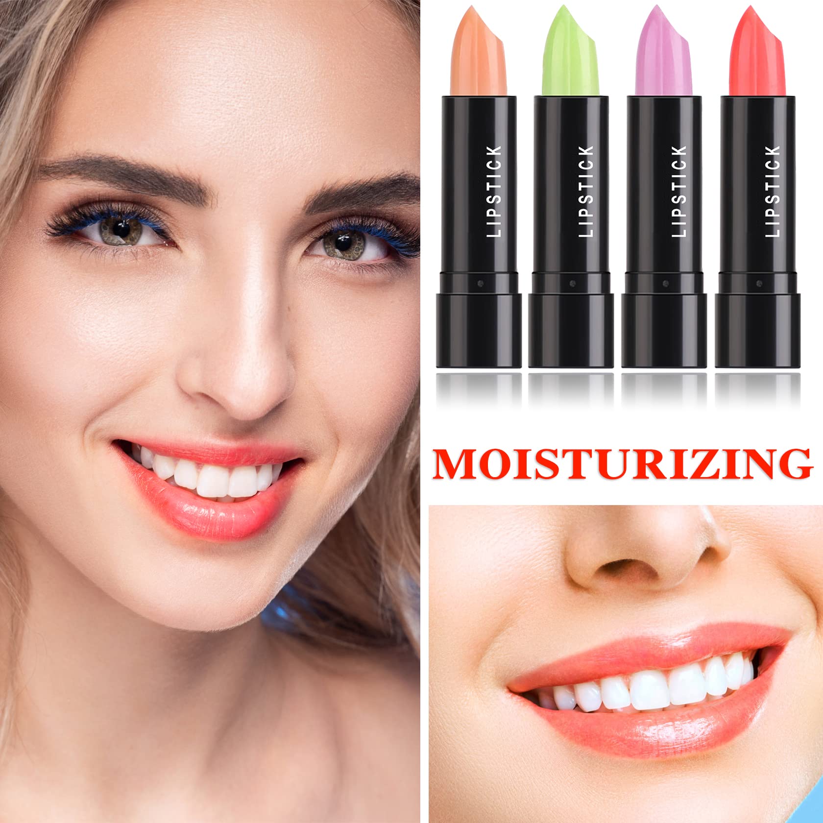 4 Pack Aloe Vera Lipstick,Long Wear Nourishing Lip stick,Waterproof Moisturizing Color Changing Lip Balm Lipstick,Lip Gloss,Magic Temp Color Change Matte Lip Gloss Makeup