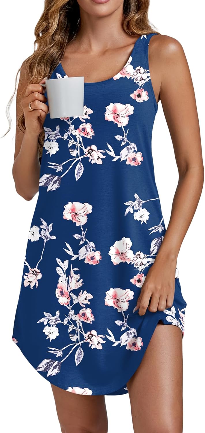 Vrtige Women's Tank Nightgown Sleeveless Sleepwear Scoop Neck Full Slip Chemise Nightdress