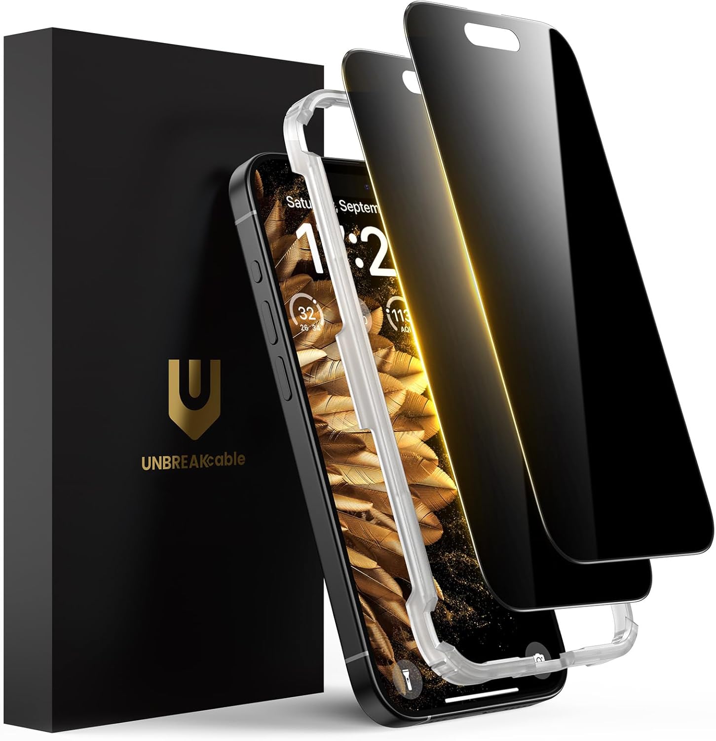 UNBREAKcable Privacy Screen Protector for iPhone 16 Pro Max, Anti-Spy Shatterproof Tempered Glass [True 28°Anti Spy] [9H Hardness] [Easy Installation Frame] Black Protector for iPhone 6.9" - 2 Pack