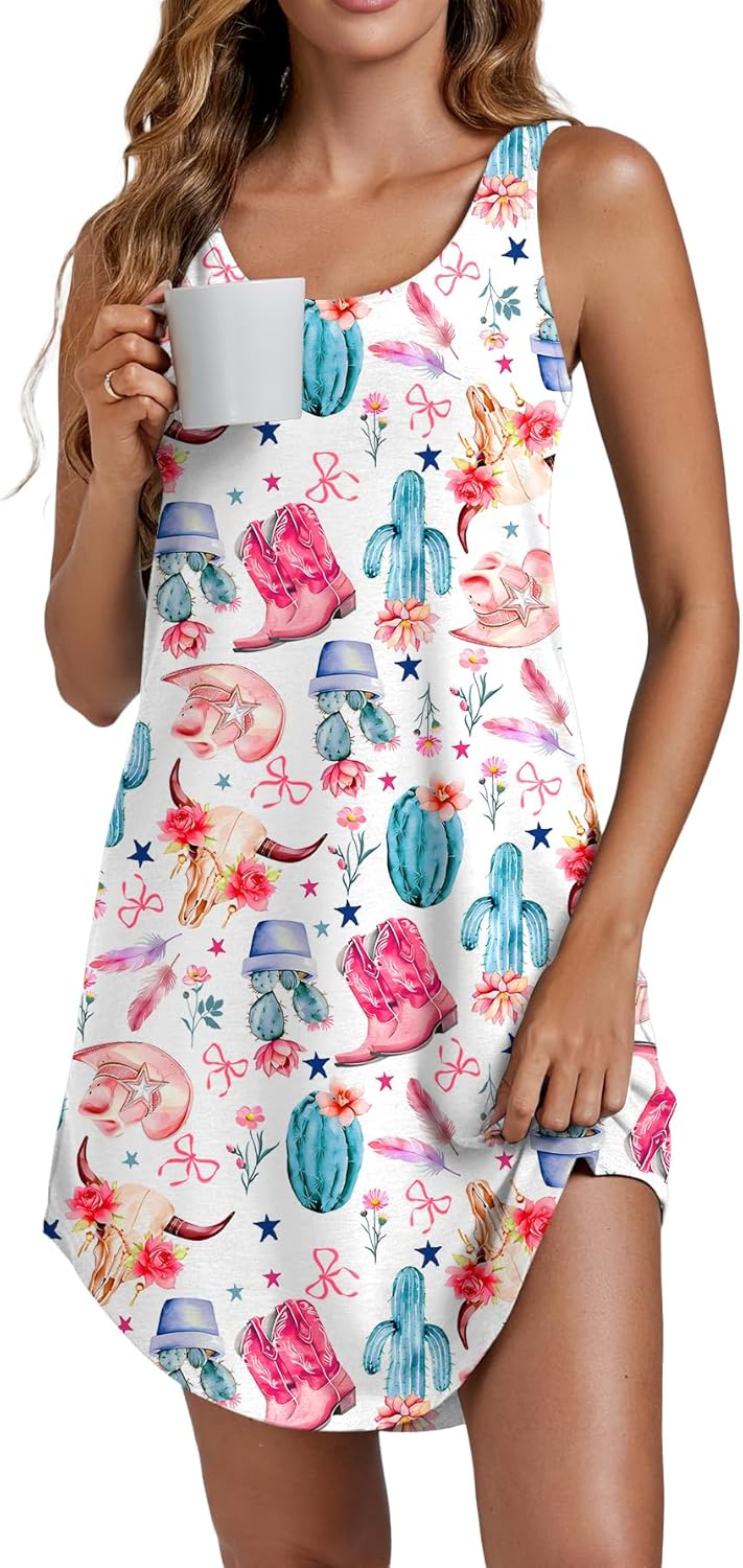 Vrtige Women's Tank Nightgown Sleeveless Sleepwear Scoop Neck Full Slip Chemise Nightdress