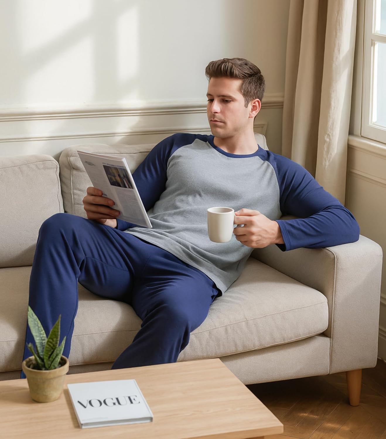 DAVID ARCHY Mens Pajamas Set - Soft Pj Sets for Men Long Sleeve Pajamas Men Cotton Mens Pjs Sets Loungewear with Pockets