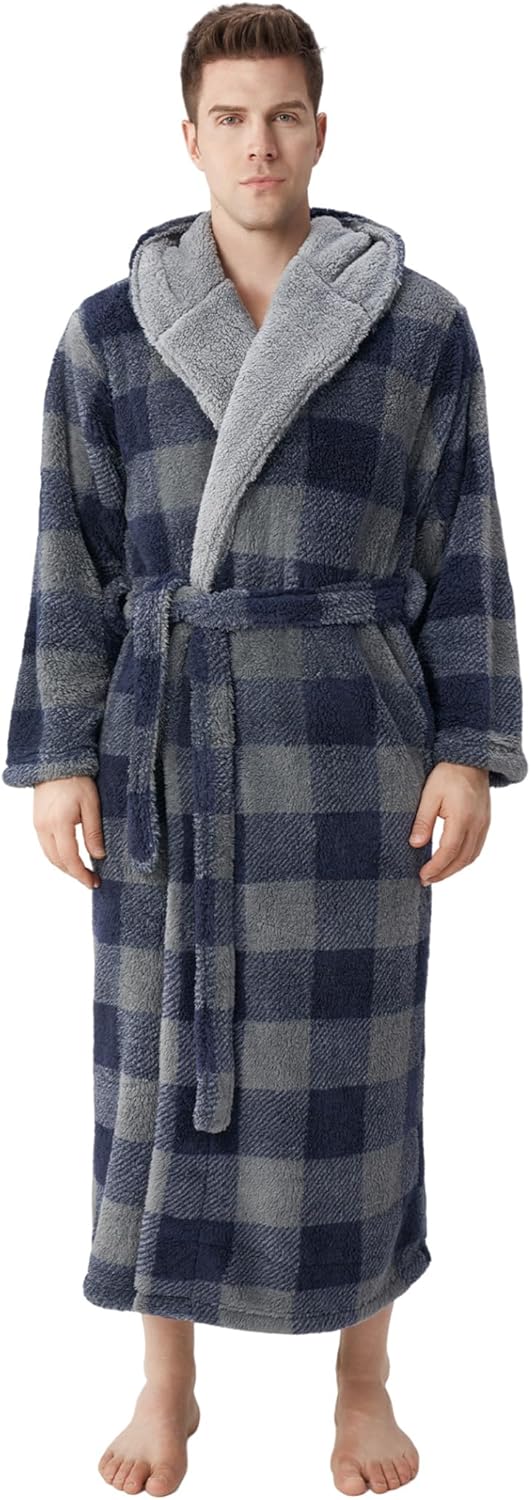 DAVID ARCHY Men's Soft Fleece Plush Robe Full Length Long Bathrobe
