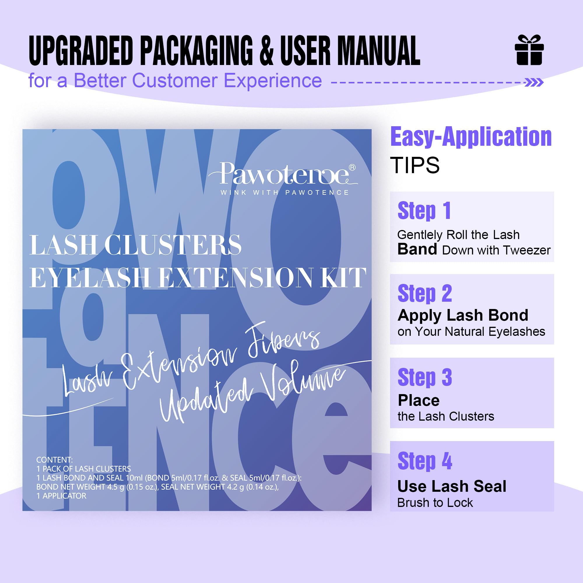 Pawotence Lash Extension Kit DIY 280pcs Lash Clusters Eyelash Extension Kit, 9-16mm 30D 40D Individual Lashes Kit with Lash Bond and Seal, Lash Tweezers for Self Use (30D&40D, 0.07D, 9-16mm, Kit)