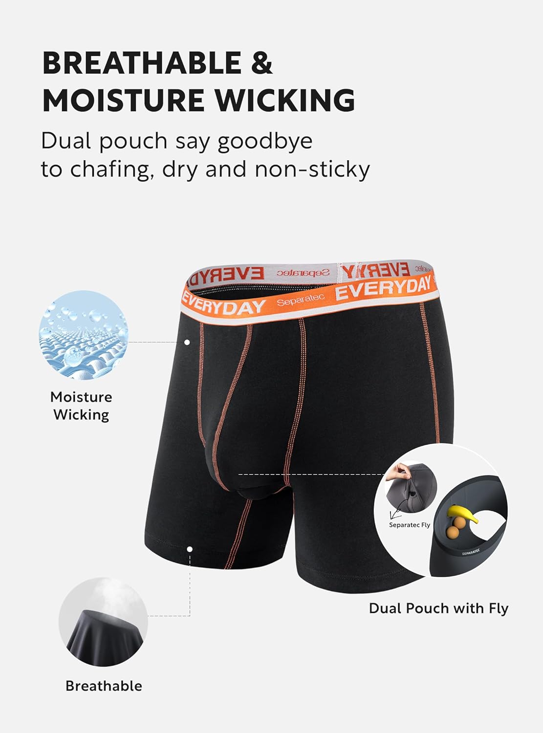 Separatec Cotton Dual Pouch Men's Underwear Comfortable Soft Breathable Everyday Boxer Briefs for men 7 Pack