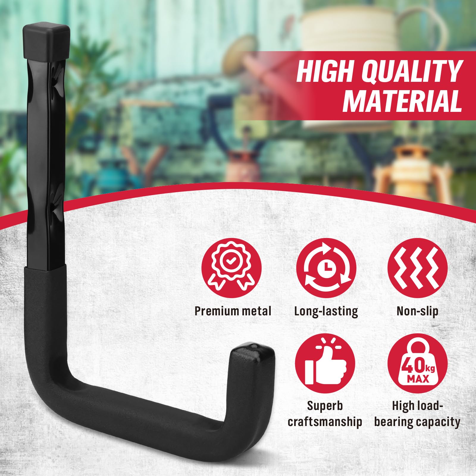 SEDY 6-Piece Heavy Duty Garage Storage Hooks, Wall Mount J Utility Hooks Holds 88 LB, Large Metal Utility, Garage Storage Ladders for Bikes, Garden Tools