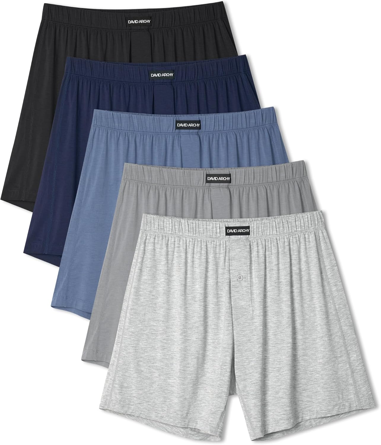 DAVID ARCHY Mens Boxer Shorts Breathable Soft Rayon Made from Bamboo Boxers for Men Loose Fit Mens Underwear 3 or 5 Pack