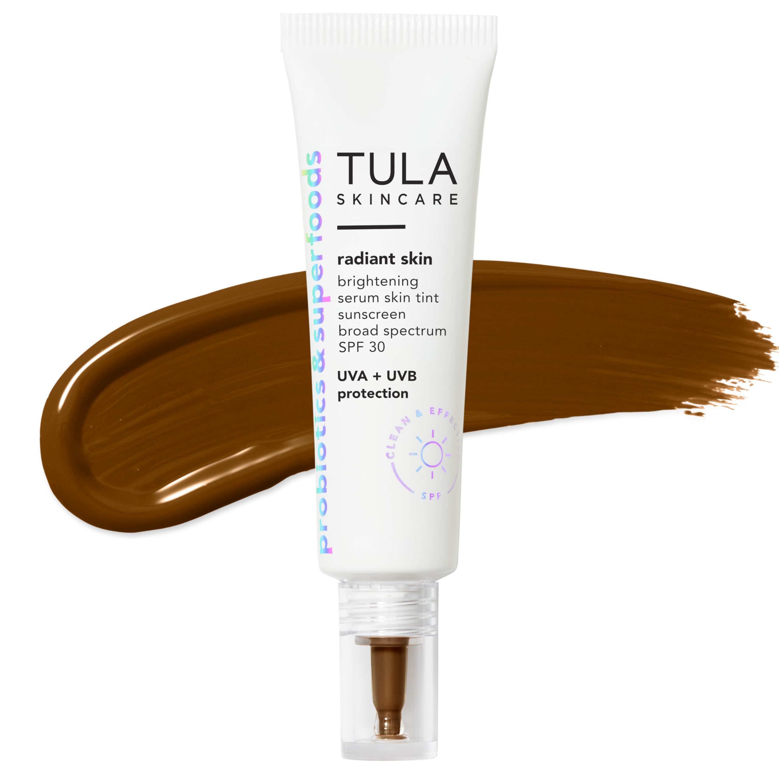 TULA Skin Care Radiant Skin Brightening Serum Skin Tint SPF | Facial Sunscreen Provides Broad Spectrum SPF 30 Protection, Tinted, Serum-Light Formula Brightens and Evens Skin | 1.0 fl. oz.