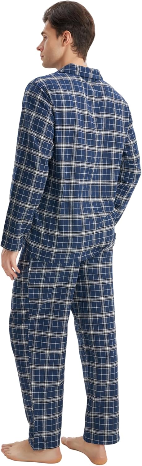 DAVID ARCHY Men's Pajamas Set Flannel Pjs Sets Ultra-Soft Cotton Pajamas for Men Classic Plaid Lounge Set with Roomy Pockets