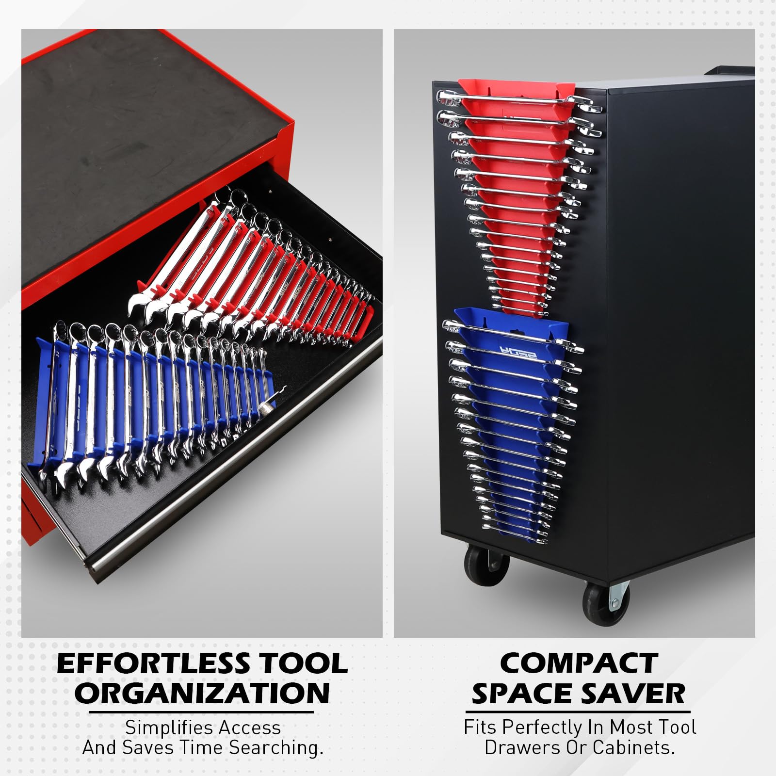 2-Pack Magnetic Wrench Organizer, 32-Slot Premium Wrench Rack Holder Tool Trays for Toolboxes Drawer Storage, SAE (1/4" - 1-1/16") & Metric (6mm - 24mm)