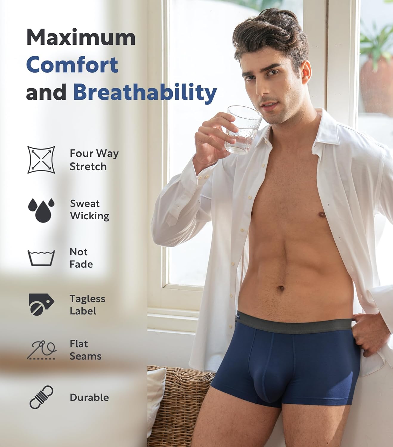 DAVID ARCHY Mens Trunks Underwear Soft Breathable Rayon Made from Bamboo Trunk No Fly Pouch