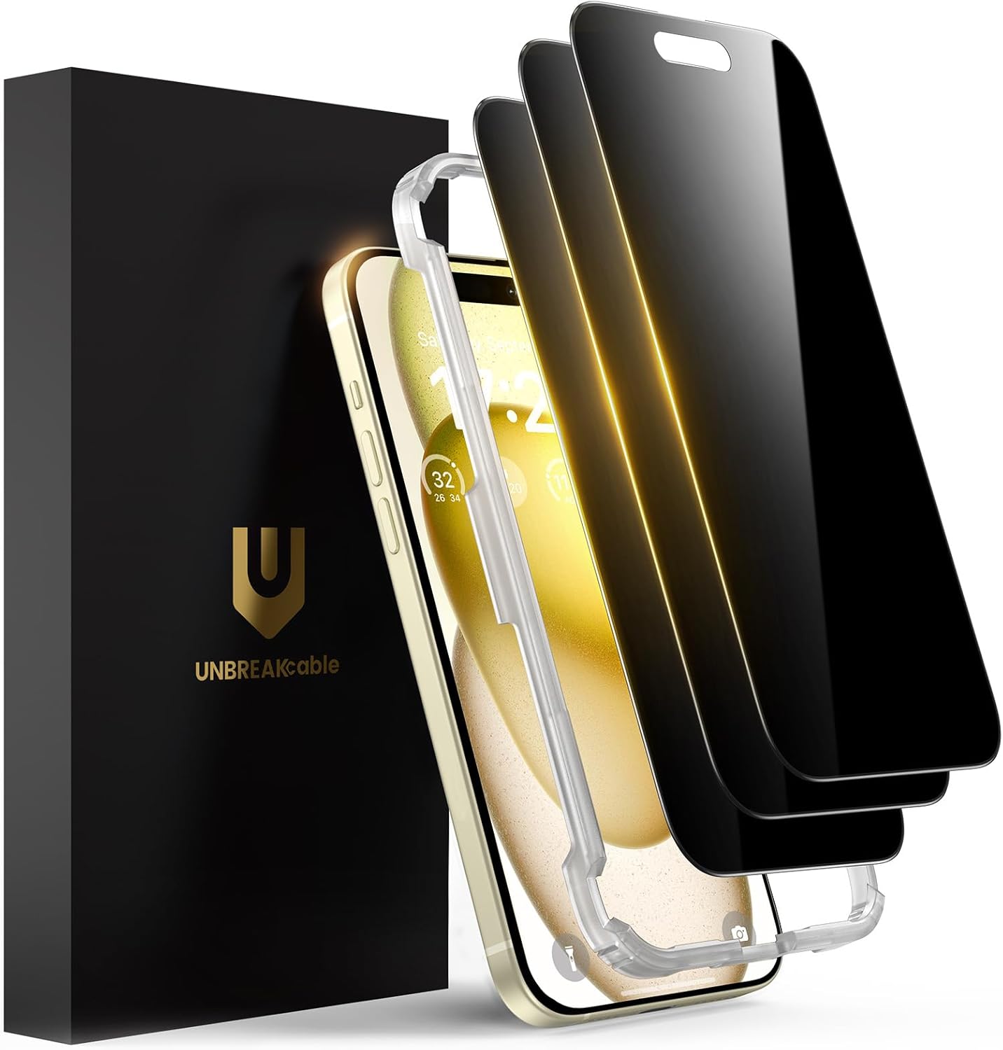 UNBREAKcable Privacy Screen Protector for iPhone 16 Pro, [3 Pack] Shatterproof Tempered Glass [25°Anti-spy][Easy Installation Frame][99.99% HD Clear][9H Hardness] [Anti-Fingerprint] for iPhone 6.3"