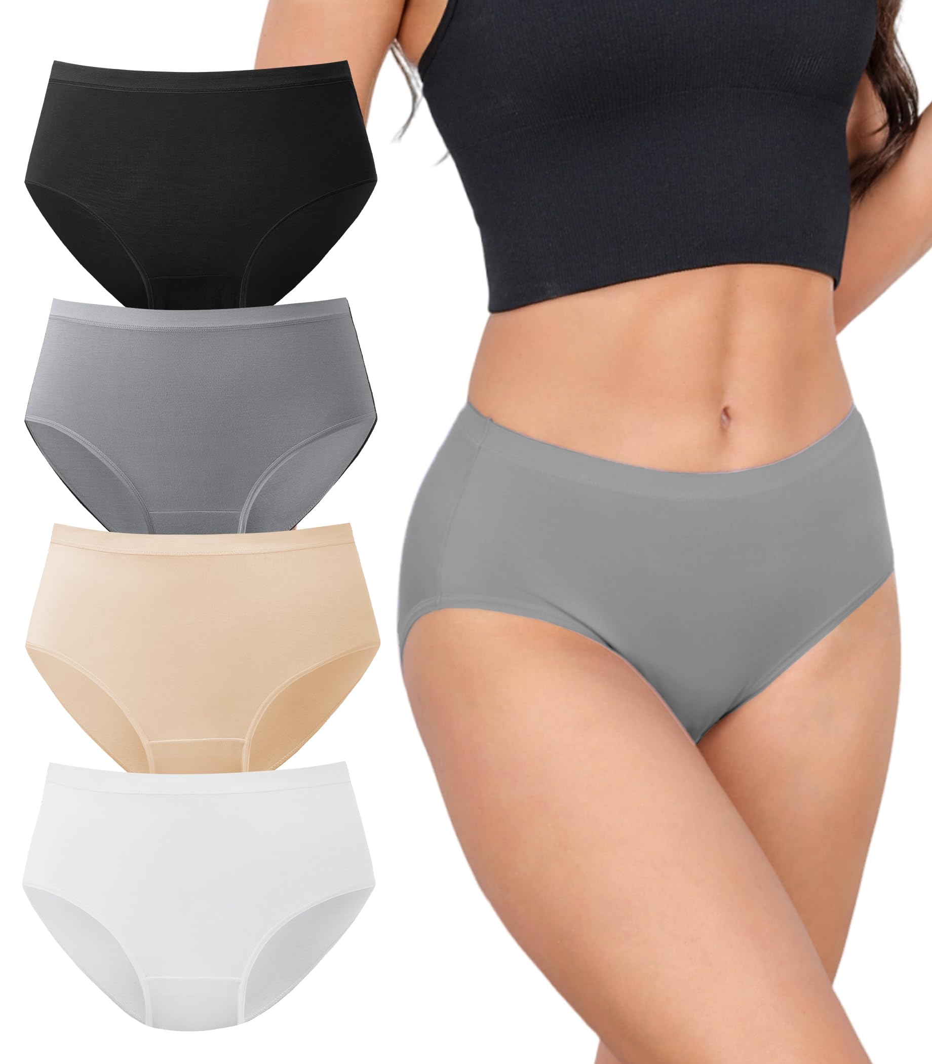 DAVID ARCHY Womens Underwear, Bamboo Rayon Women's Briefs - Moisture Wicking Panties, Soft & Breathable, 4 Pack