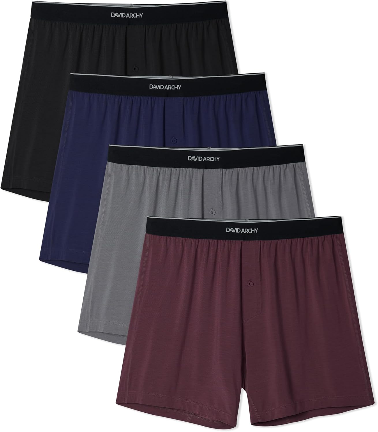 DAVID ARCHY Ultra Soft Modal Boxers for Men, Silky Stretchy Boxer Shorts, Breathable Loose Men's Underwear for Sleep 4 Pack