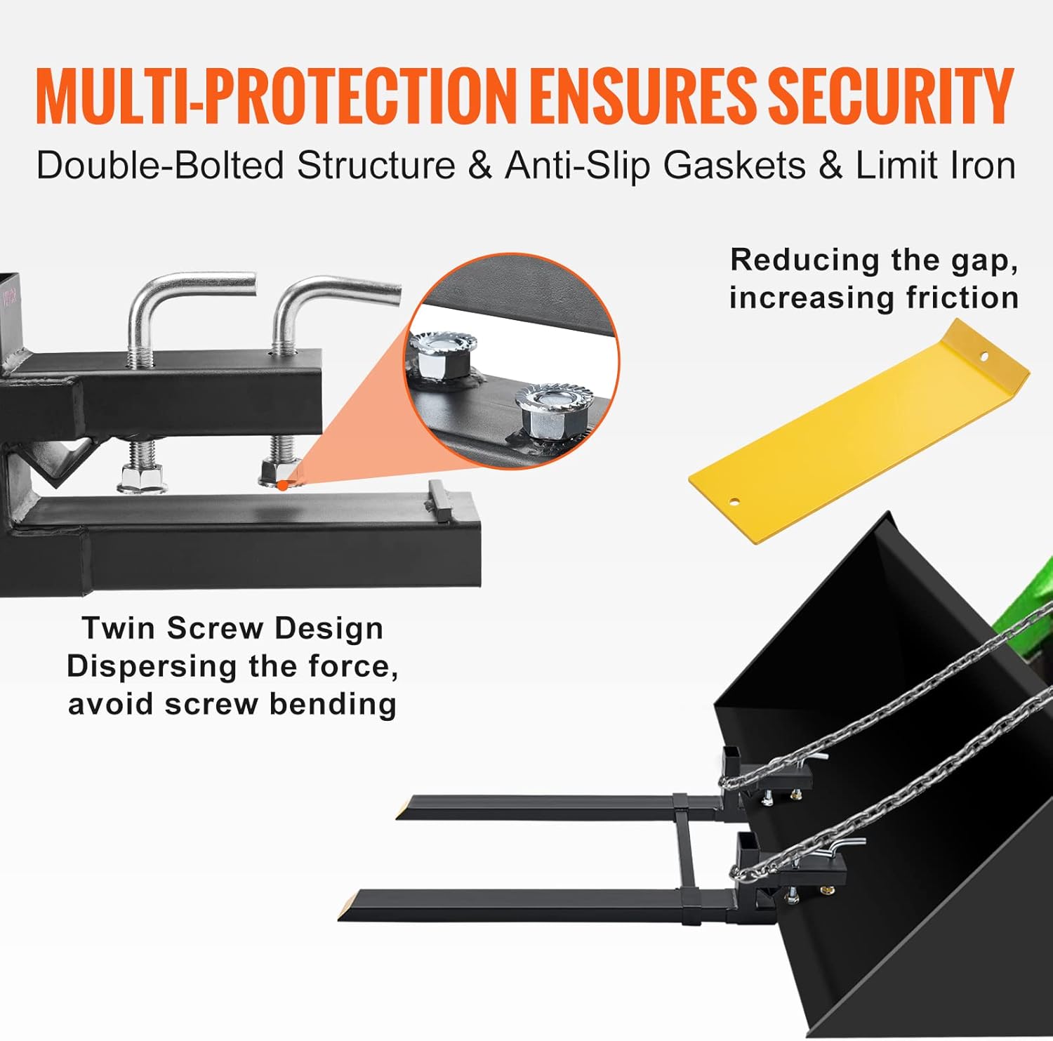 VEVOR Pallet Forks, 4000 lbs Clamp on Pallet Forks, 60" Total Length Heavy Duty Pallet Forks with Adjustable Stabilizer Bar, Tractor Bucket Forks for Loader Bucket Skid Steer Tractor