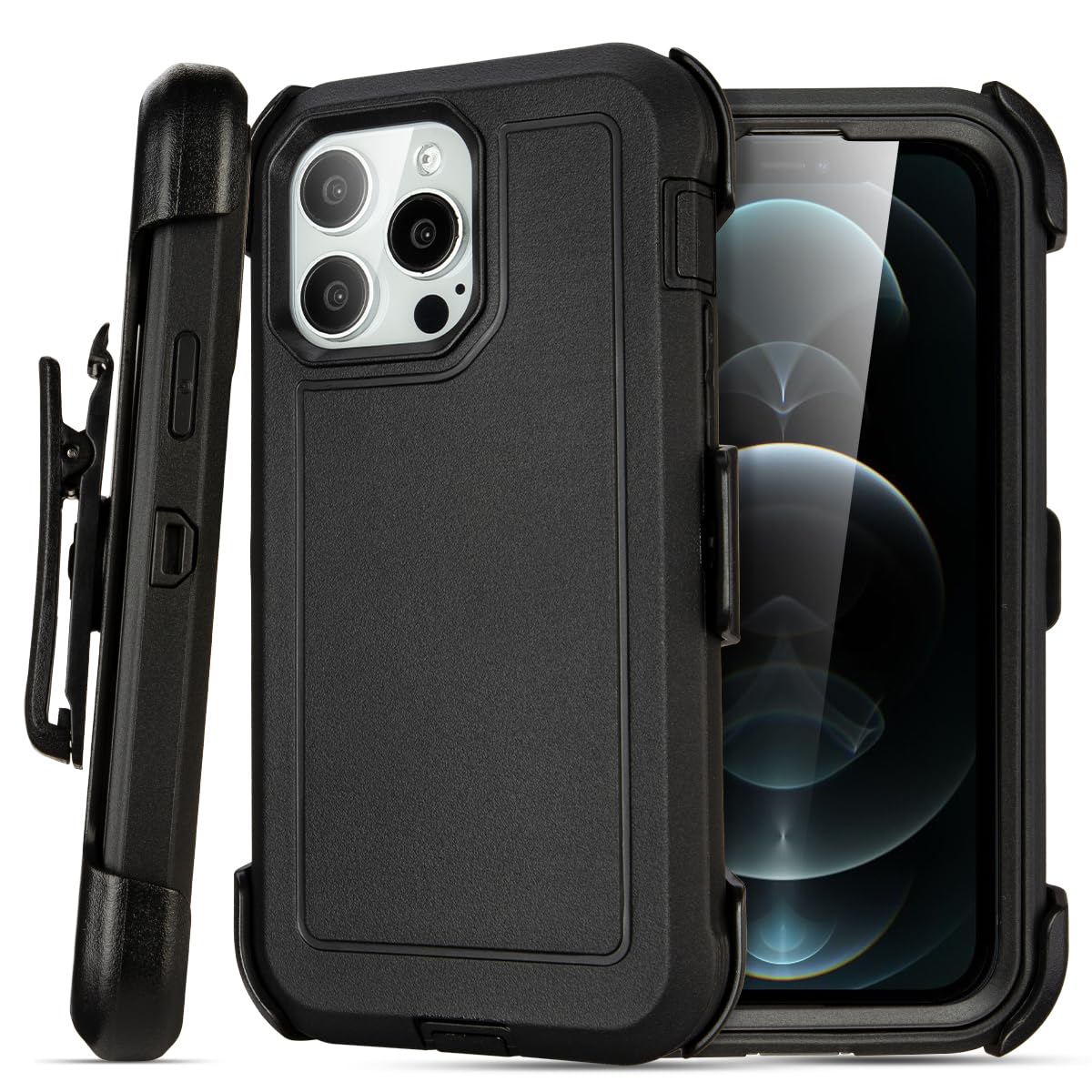 for Black iPhone 15 Case with Belt Clip, Shockproof Heavy Duty Rugged, 3 Layers of Sturdy,Anti-Drop, Military-Grade Defender Cover for iPhone 15 Case Black
