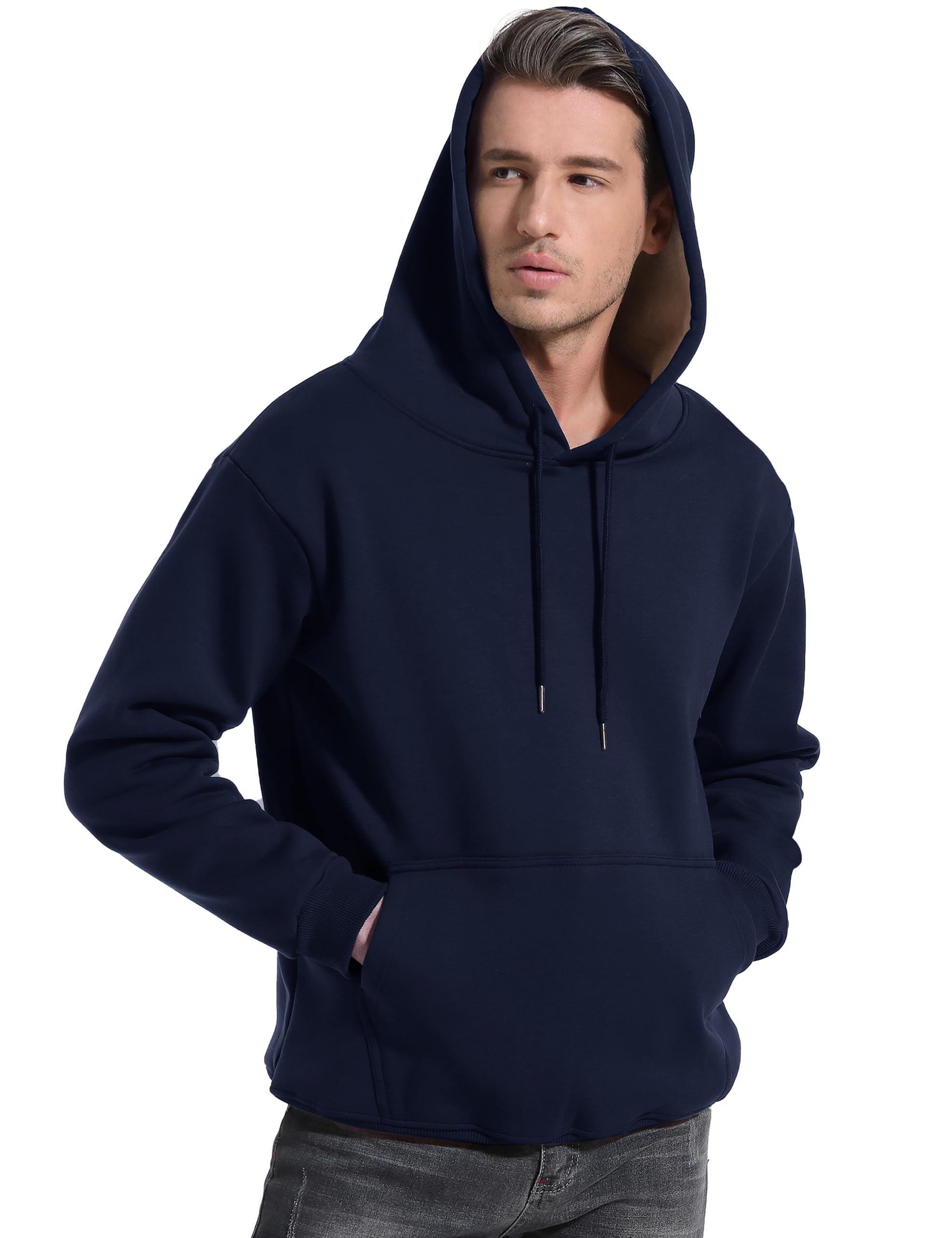 Flygo Men's Casual Fleece Sherpa Lined Hoodie Winter Warm Pullover Hooded Sweatshirt(Black-XL)