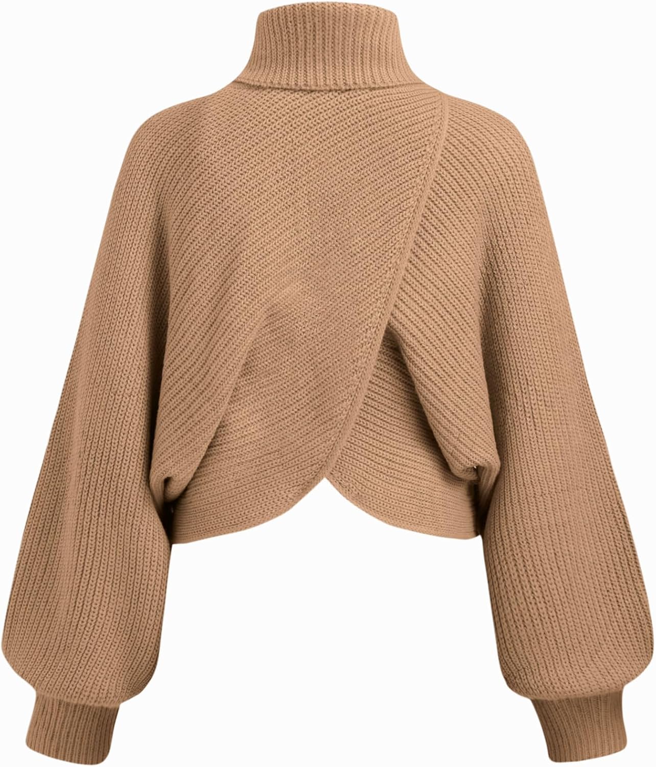 CIDER Cropped Sweaters for Women Turtleneck Sweater Long Sleeve Ribbed Knit Lantern Sleeve Pullover Fall Outfits