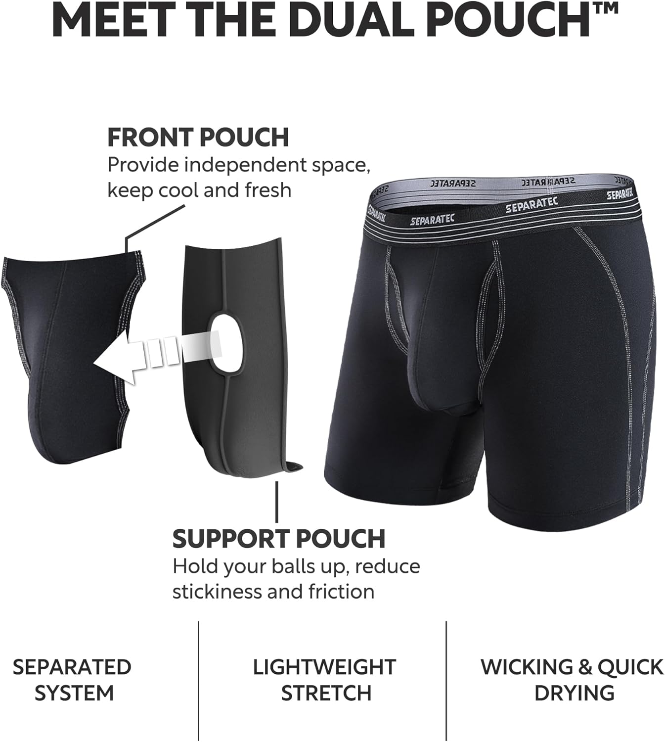 Separatec Mens Underwear with Pouch for balls Anti Chafing Underwear Men Athletic Sport Performance Long Boxer Briefs 3 Pack