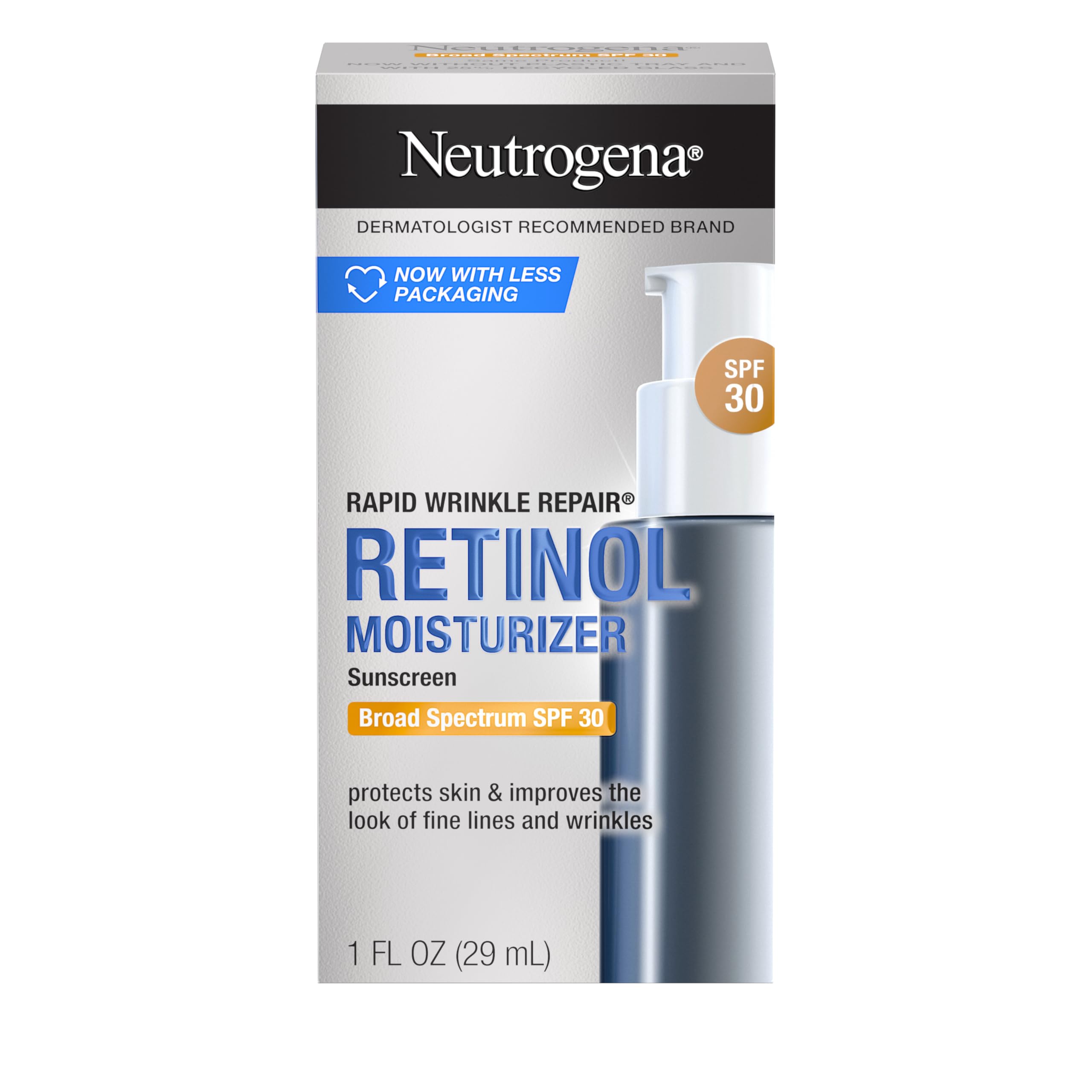 Neutrogena Rapid Wrinkle Repair Retinol Face Moisturizer with SPF 30 Sunscreen, Daily Anti-Aging Face Cream with Retinol & Hyaluronic Acid to Fight Fine Lines, Wrinkles, & Dark Spots, 1 fl. oz