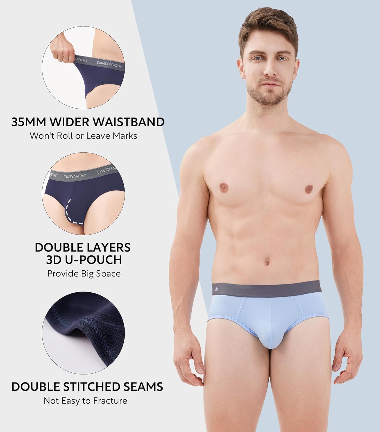 DAVID ARCHY Men's Underwear Briefs Rayon Made from Bamboo Wicking-Moisture Support Pouch Soft Underwear for Men 4 or 7 Pack