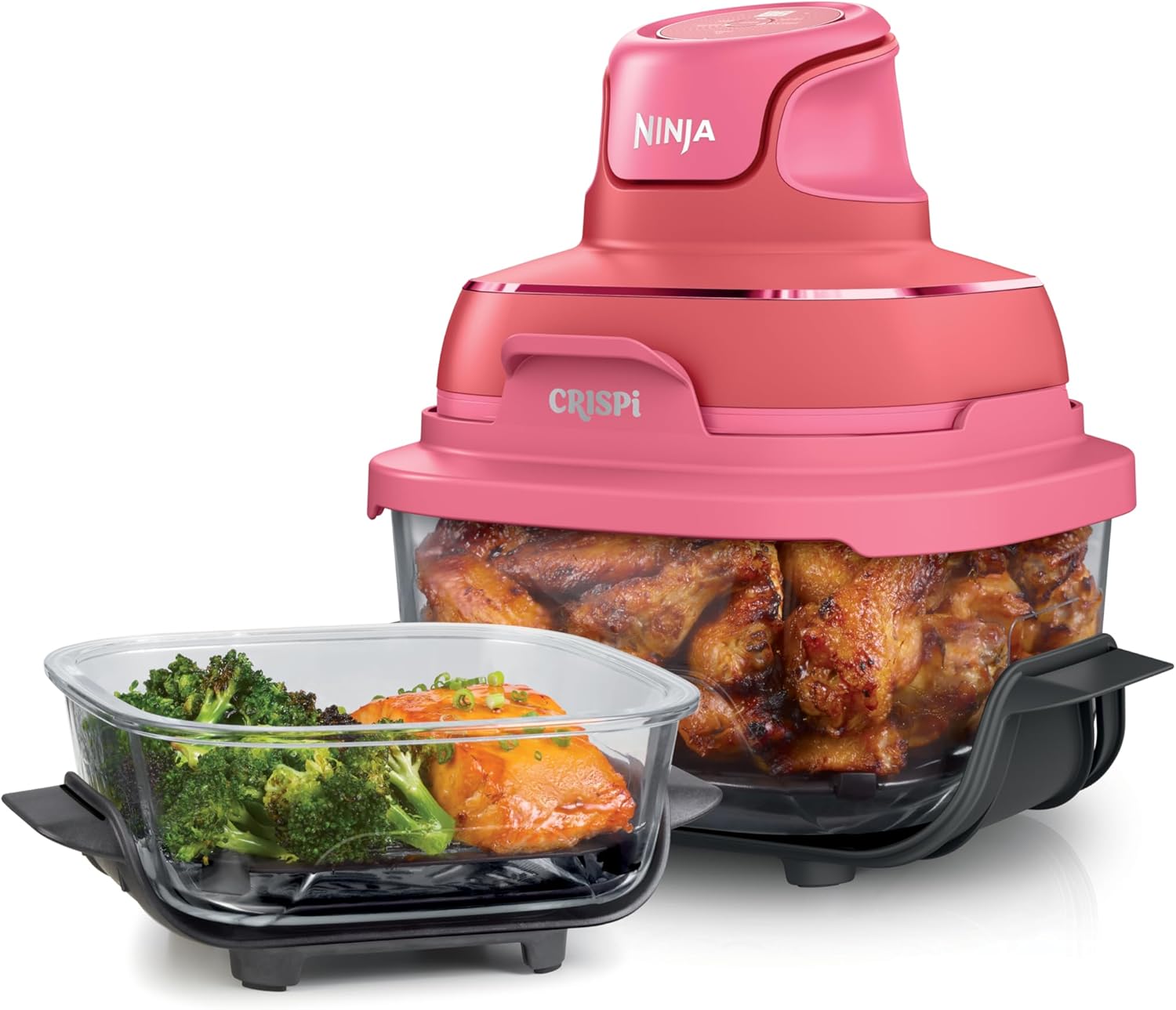 Ninja Crispi 4-in-1 Portable Glass Air Fryer Cooking System, 1500W, 4QT & 6-Cup TempWare Glass Containers with Storage Lids, Microwave, Freezer & Dishwasher Safe, Cyberspace Gray, FN101GY