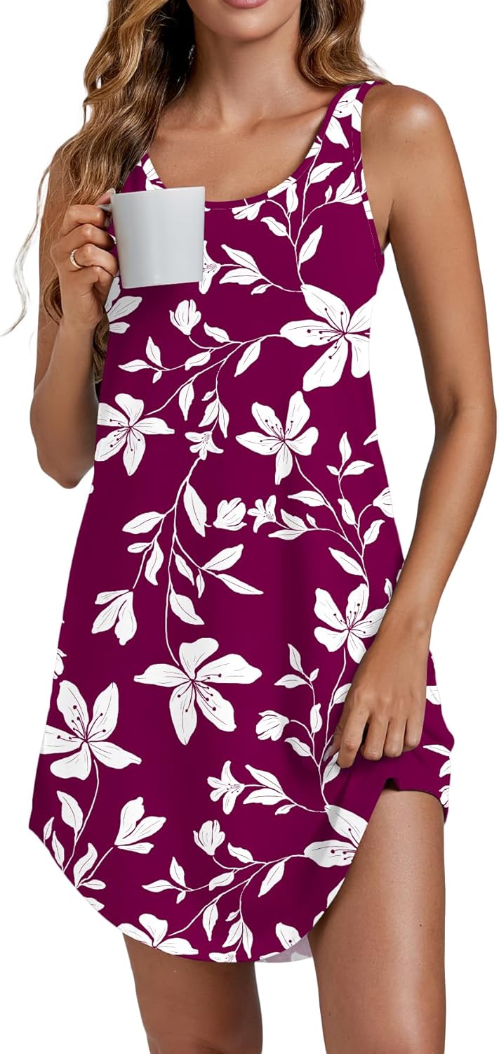 Vrtige Women's Tank Nightgown Sleeveless Sleepwear Scoop Neck Full Slip Chemise Nightdress