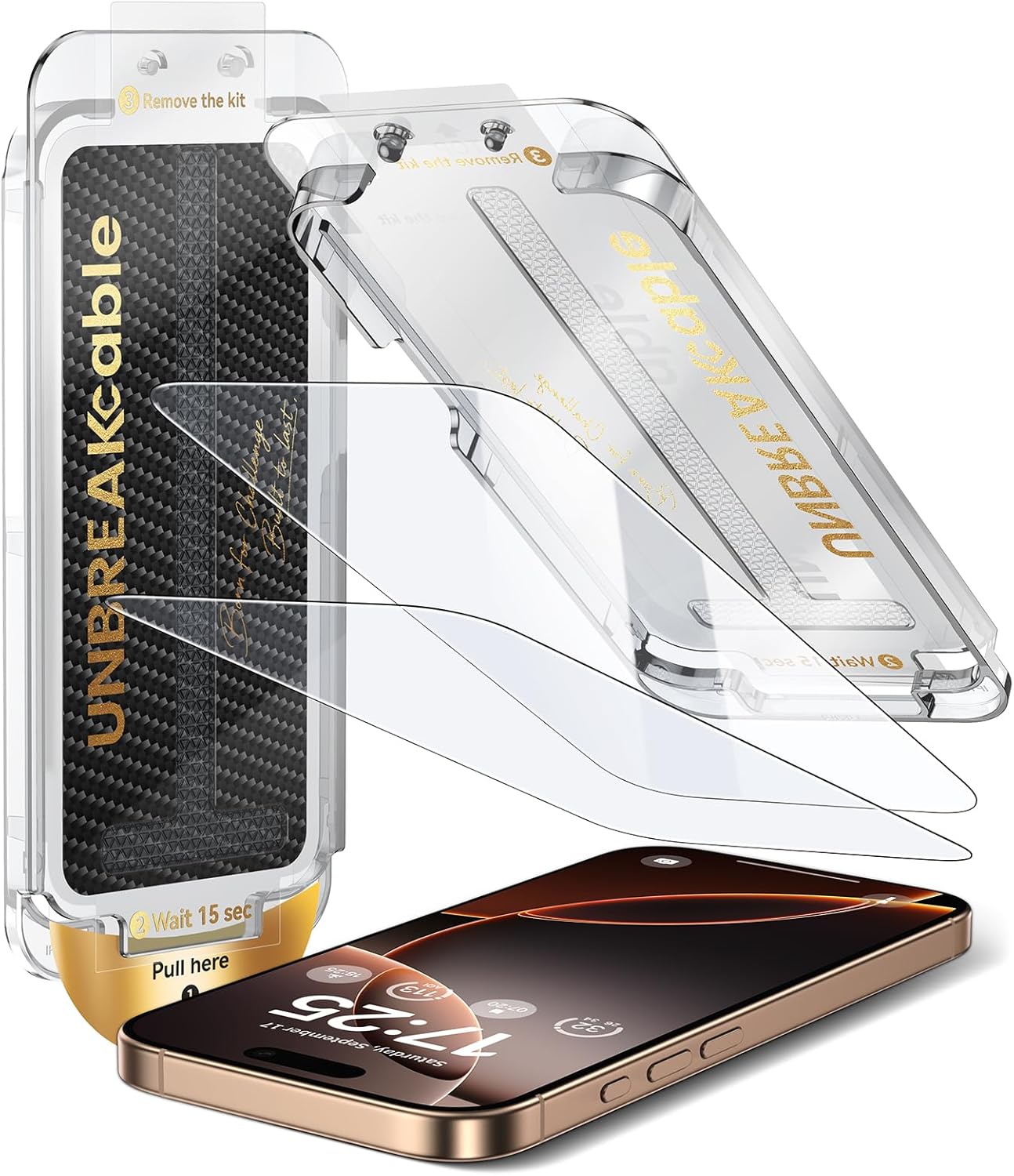 UNBREAKcable Screen Protector for iPhone 16 Pro Max, Pull-To-Protect Easy Installation, Auto Dust-Elimination, 9H+ Military-Grade Tempered Glass, Bubble-Free, Case Friendly, HD Clear, 6.9 Inch, 2 Pack