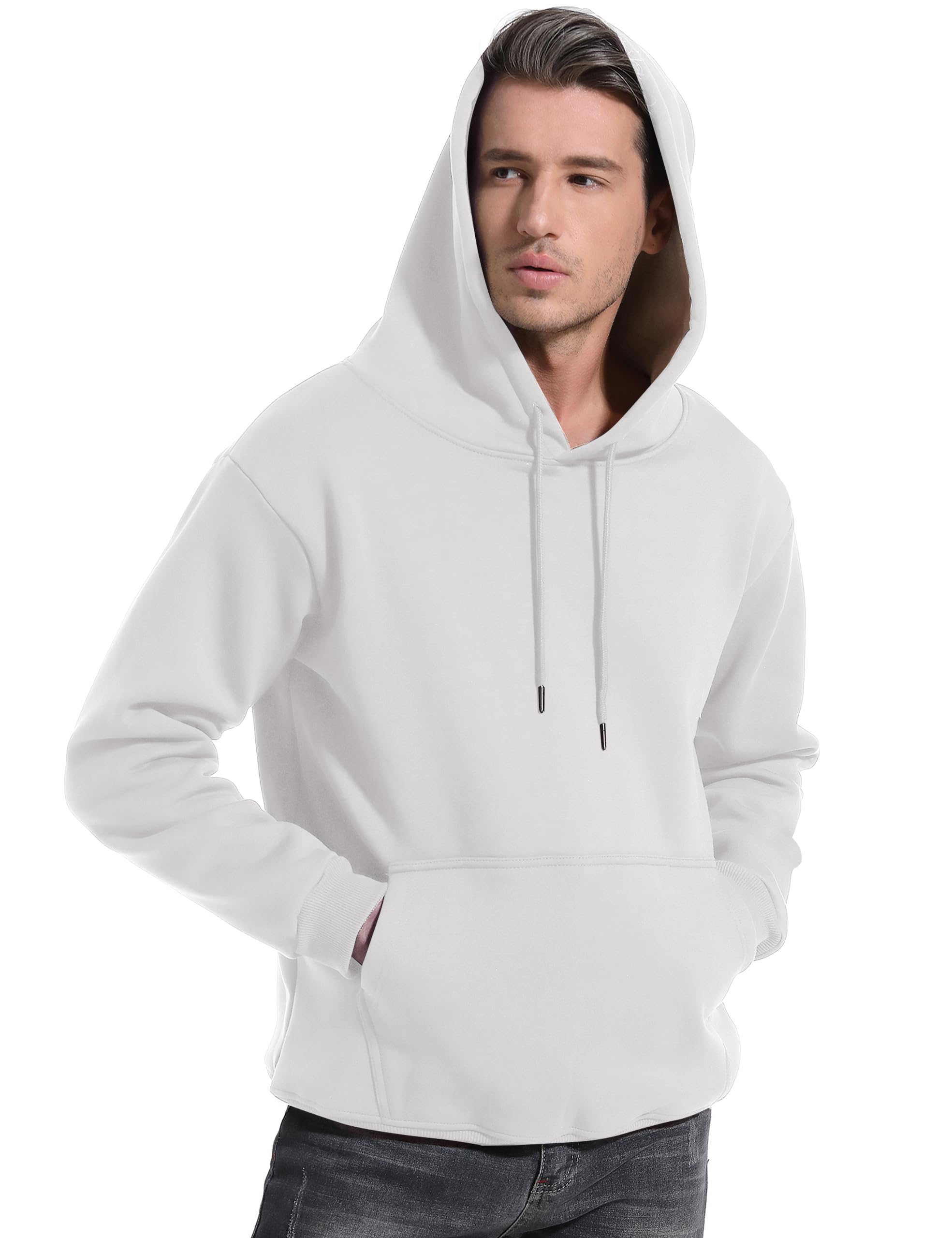 Flygo Men's Casual Fleece Sherpa Lined Hoodie Winter Warm Pullover Hooded Sweatshirt(Black-XL)
