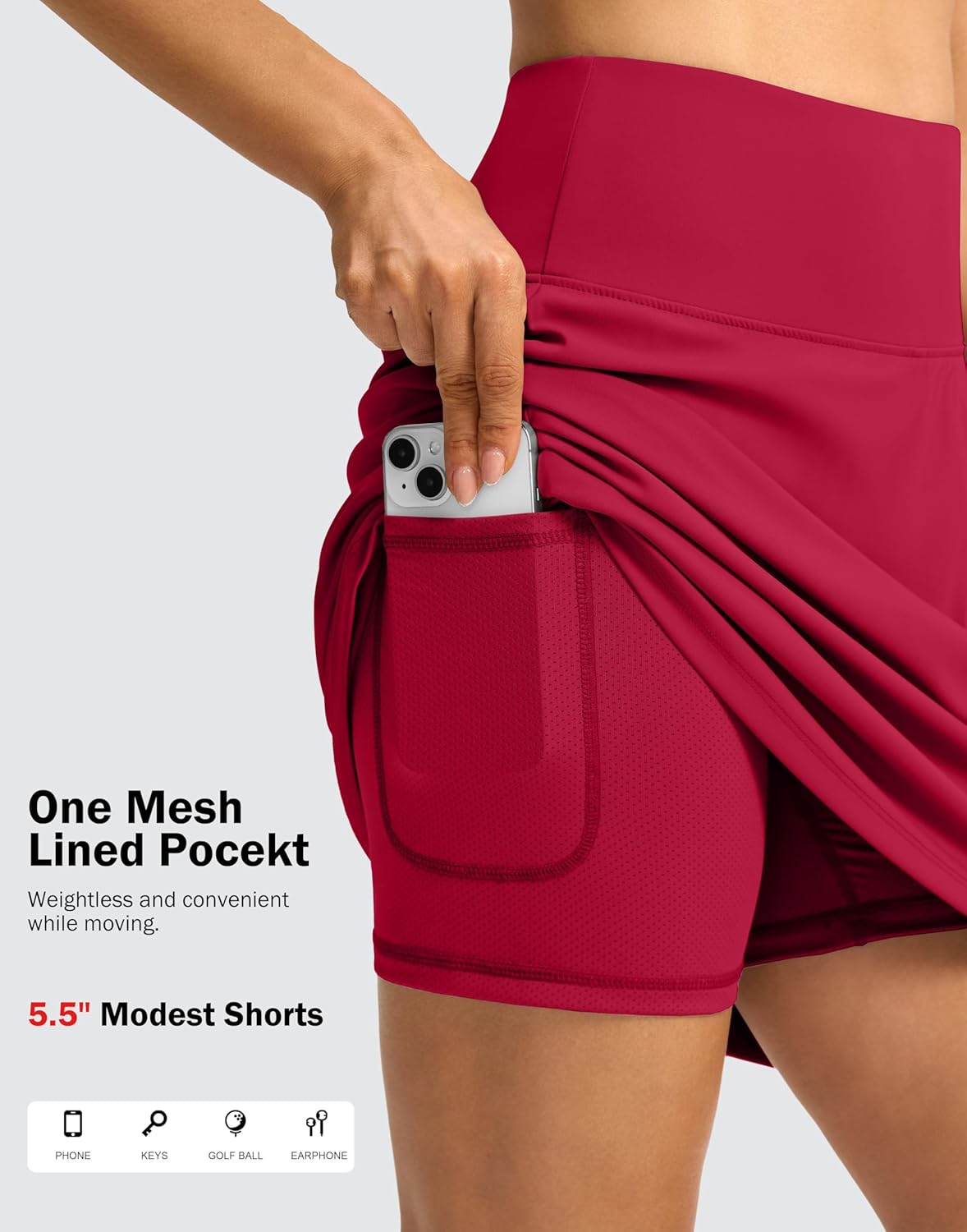 SANTINY 18" Skorts for Women 3 Pockets High Waist Long Athletic Tennis Skirt Golf Skort for Casual Summer Travel