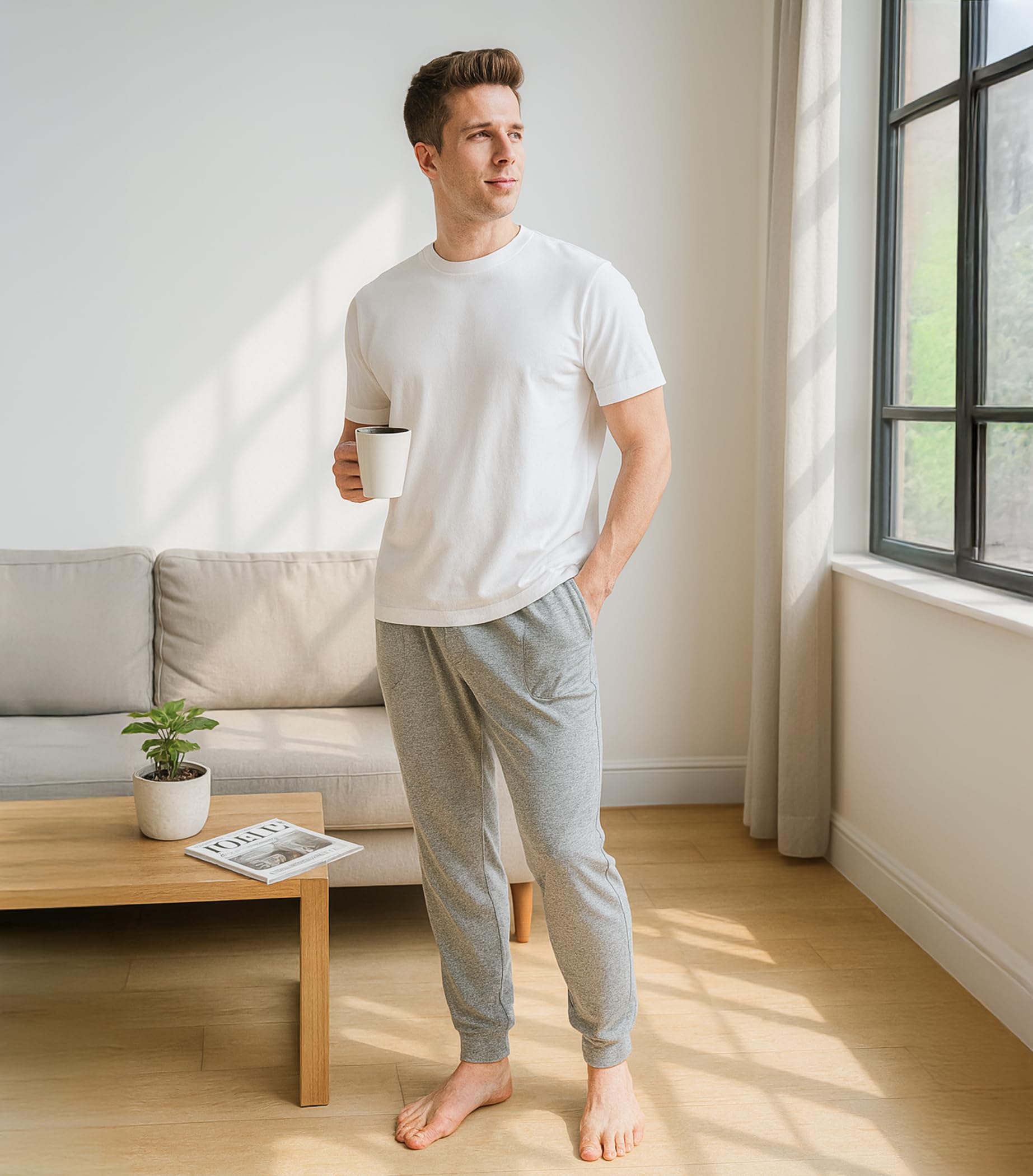 DAVID ARCHY Men's Pajama Pants Cotton Bottoms Soft Lightweight Loungewear with Drawstring and Pockets 2 Pack