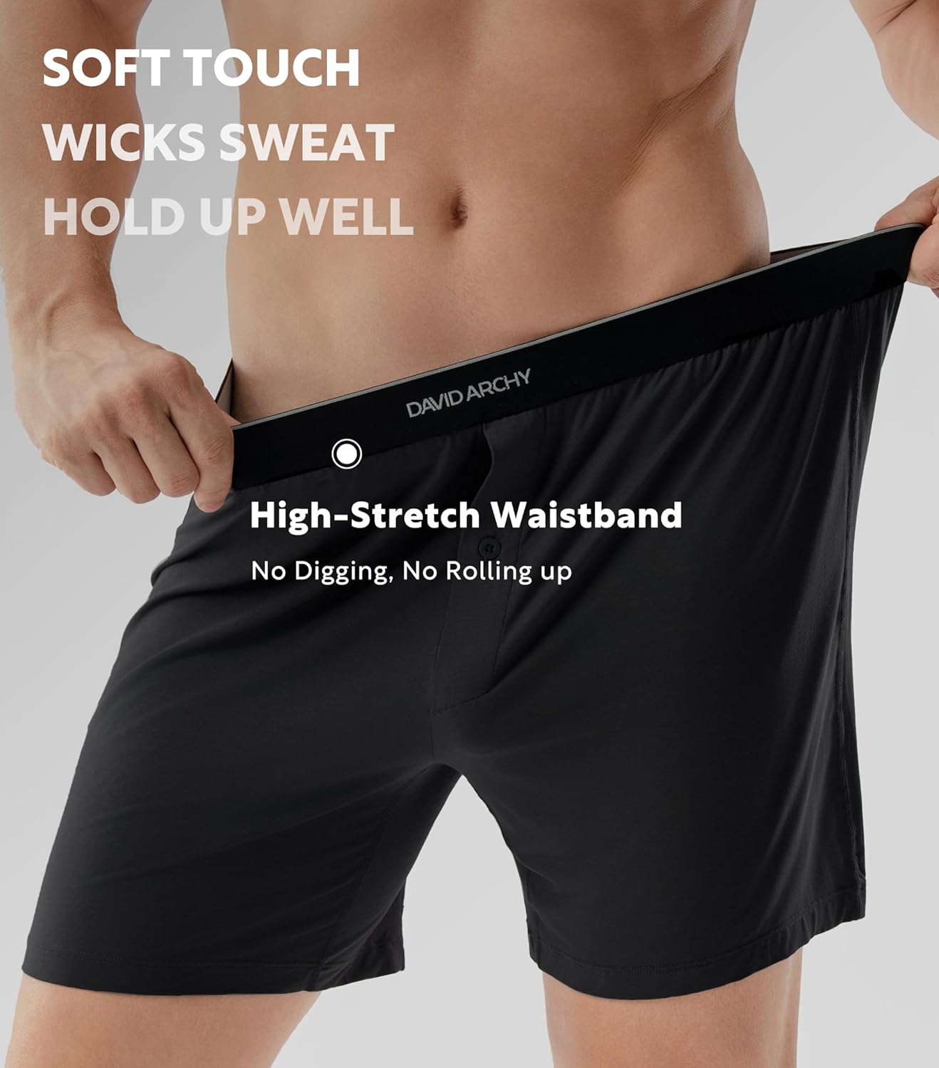 DAVID ARCHY Ultra Soft Modal Boxers for Men, Silky Stretchy Boxer Shorts, Breathable Loose Men's Underwear for Sleep 4 Pack