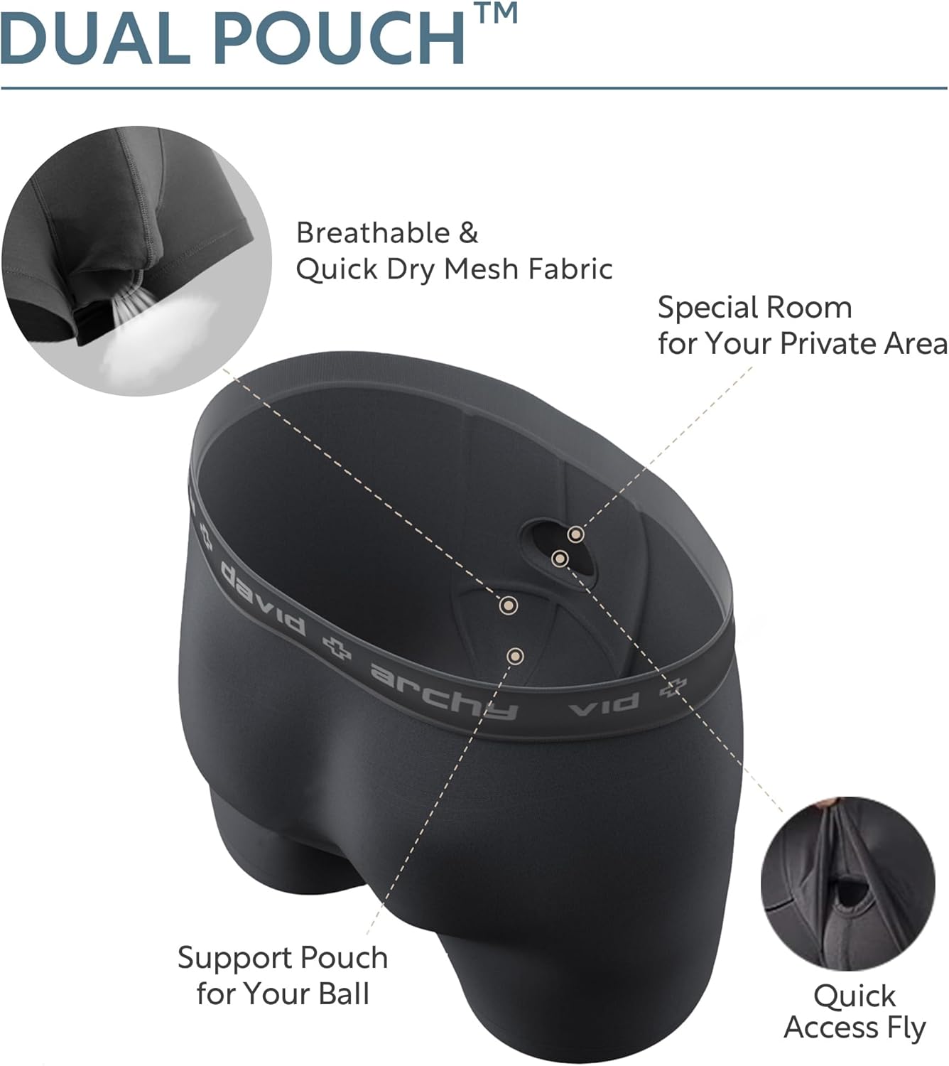 DAVID ARCHY Men's Underwear Ultra Soft Modal Dual Pouch Trunks Ball Pouch Bulge Enhancing Boxer Briefs for Men 3 or 4 Pack