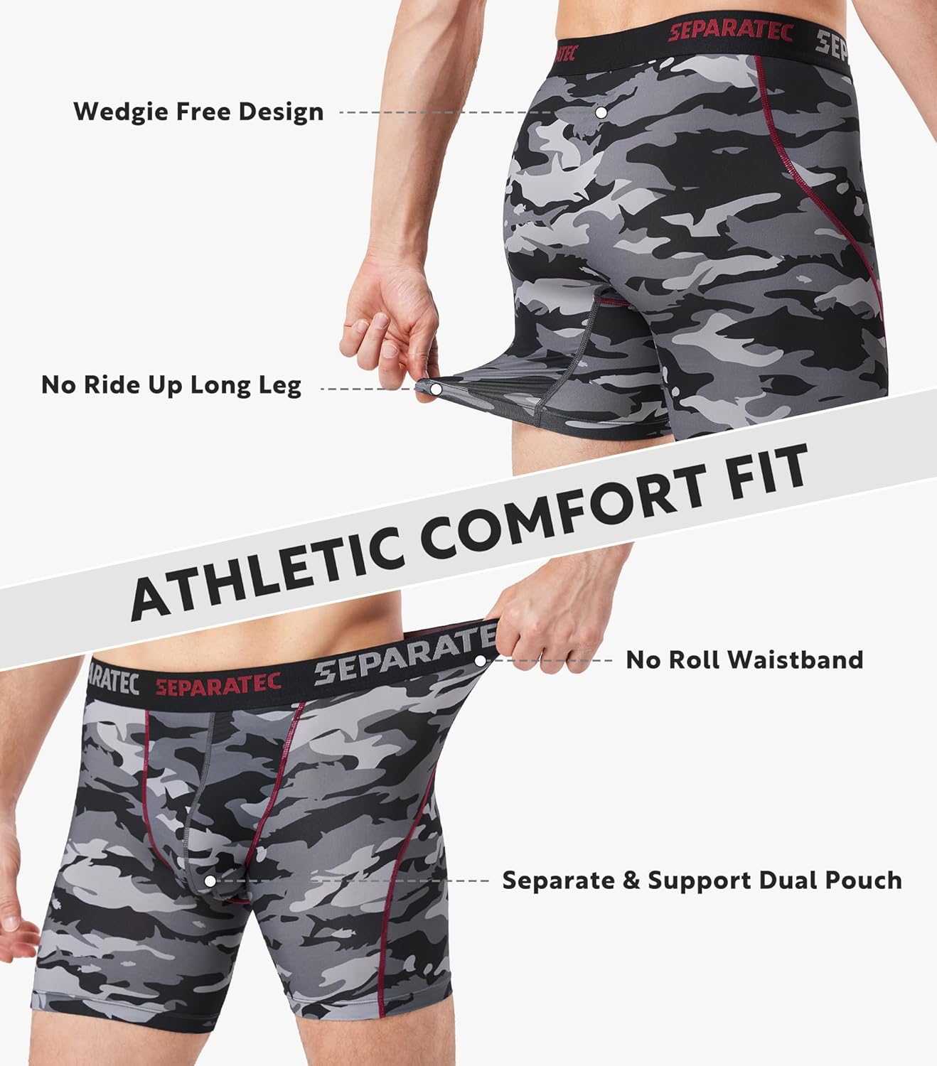 Separatec Mens Underwear with Pouch for balls Anti Chafing Underwear Men Athletic Sport Performance Long Boxer Briefs 3 Pack