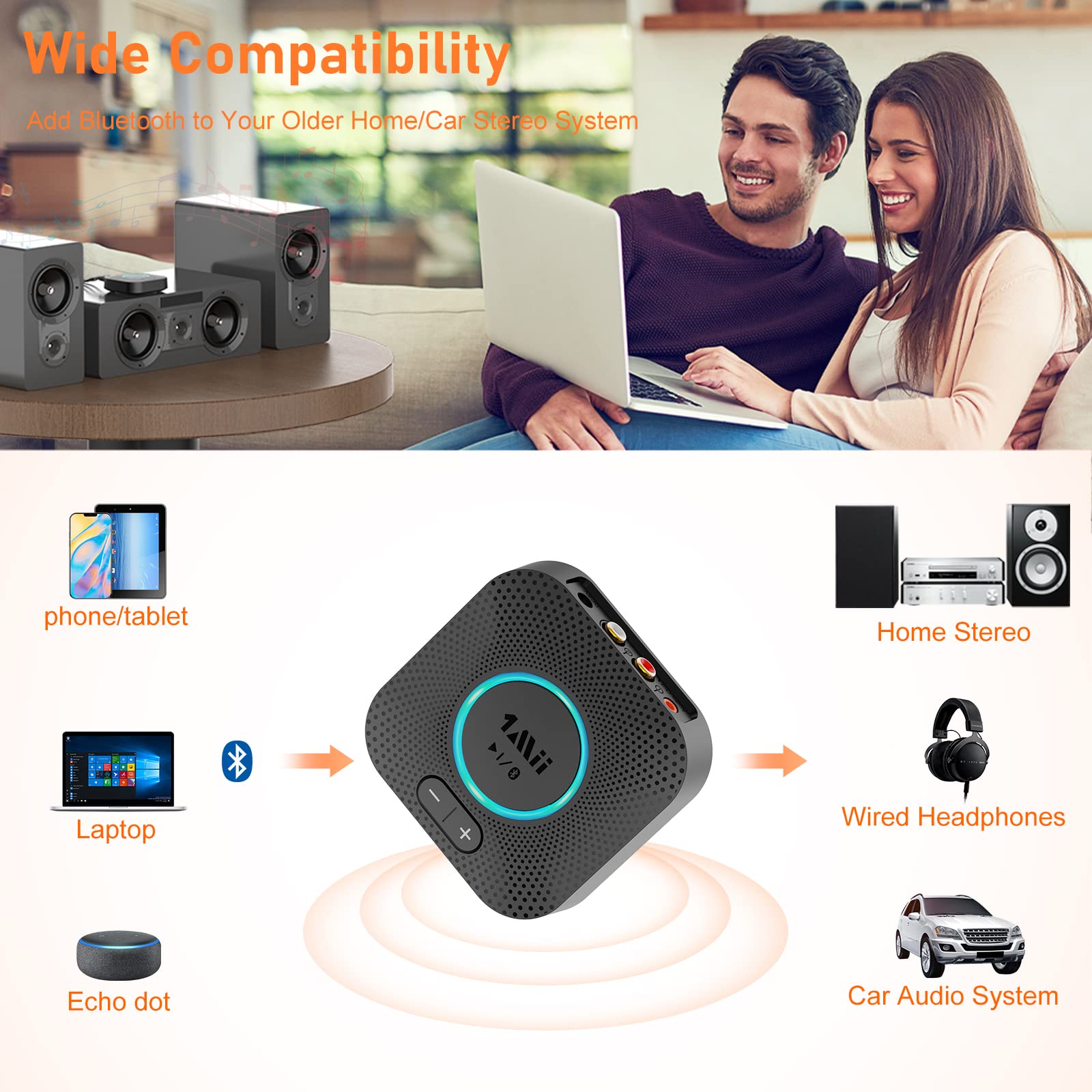 [Upgraded] 1Mii B06 Plus Bluetooth Receiver, HiFi Wireless Audio Adapter, Bluetooth 5.3 Receiver with 3D Surround aptX HD aptX Adaptive for Home Music Streaming Stereo System