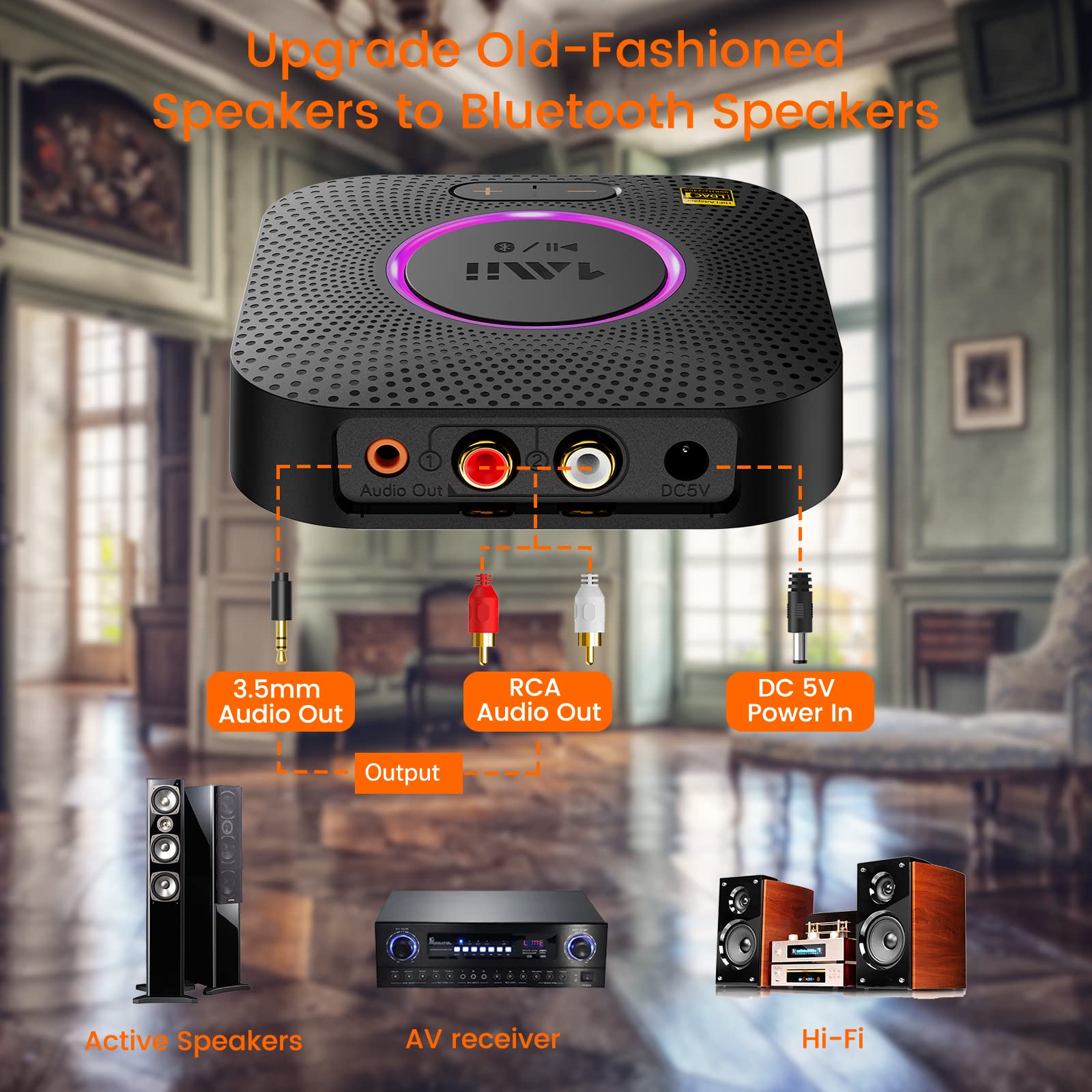 [Upgraded] 1Mii B06 Plus Bluetooth Receiver, HiFi Wireless Audio Adapter, Bluetooth 5.3 Receiver with 3D Surround aptX HD aptX Adaptive for Home Music Streaming Stereo System