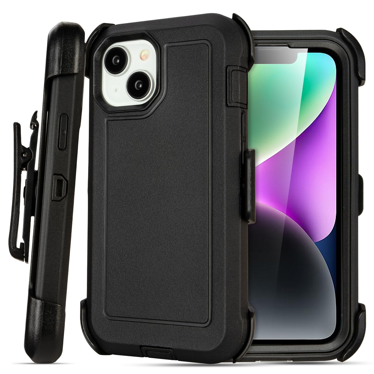 for Black iPhone 15 Case with Belt Clip, Shockproof Heavy Duty Rugged, 3 Layers of Sturdy,Anti-Drop, Military-Grade Defender Cover for iPhone 15 Case Black
