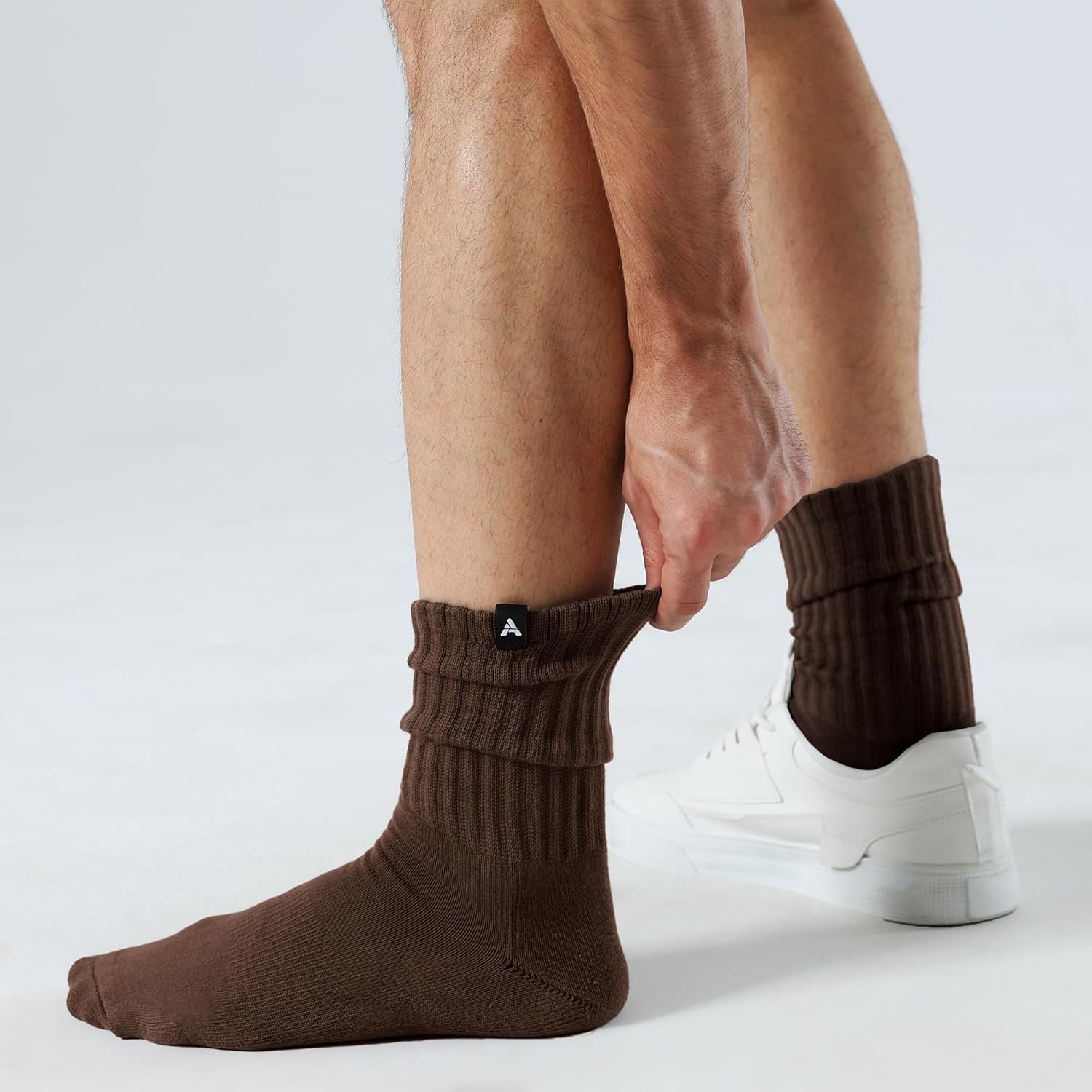 Scrunch Slouch Crew Socks Retro Ribbed Cotton Cushioned 3 Pack Boot Sneaker Gym Cozy Calf Socks For Men & Women