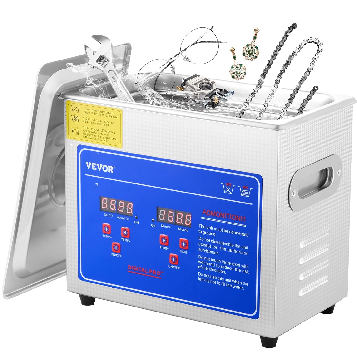 VEVOR Commercial Ultrasonic Cleaner 6L Professional Ultrasonic Cleaner 40kHz with Digital Timer&Heater 110V Excellent Cleaning Machine for Watch Instruments Industrial Parts Excellent Cleaner Solution