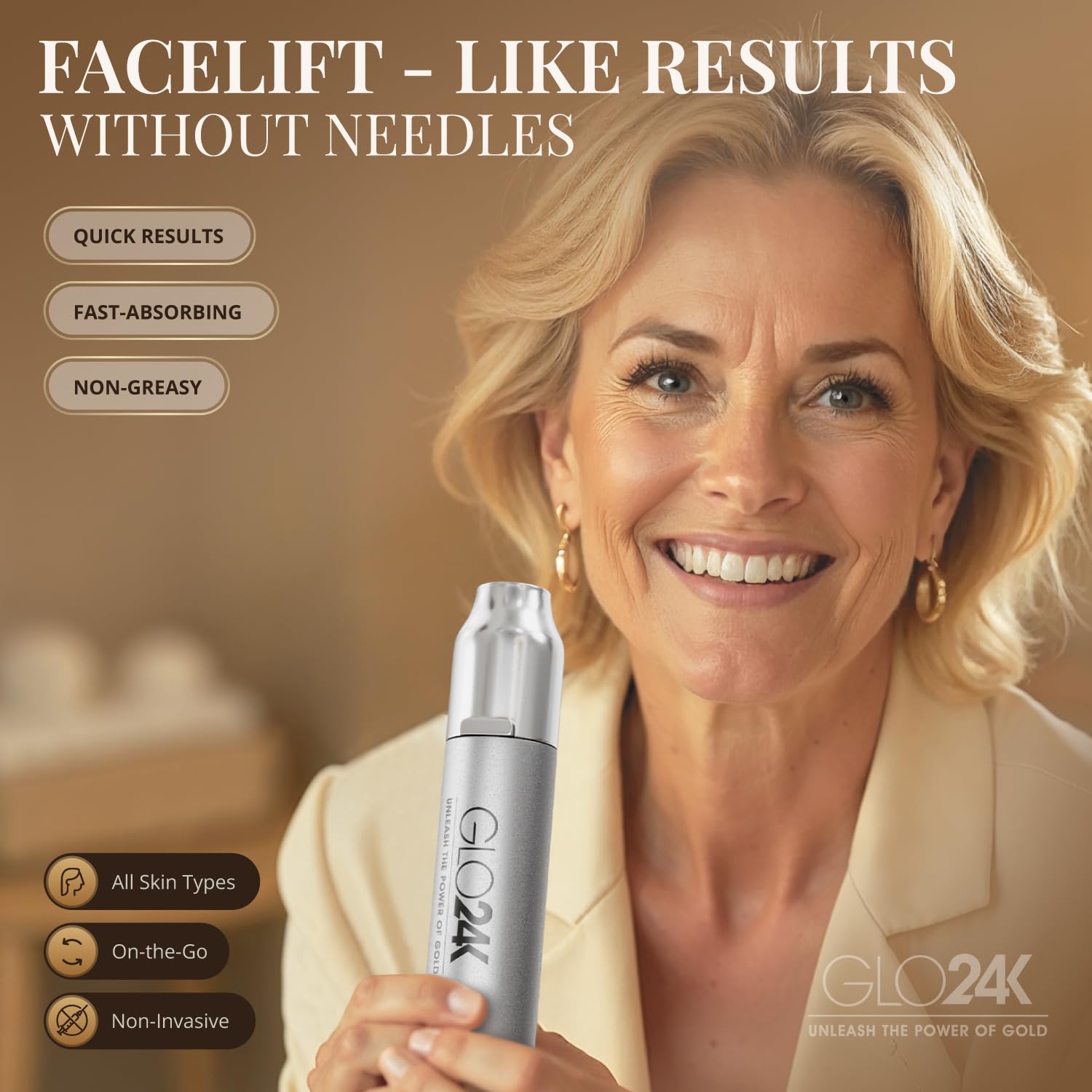 GLO24K Instant Wrinkle Filler for Face, XL Lifting Cream for Eye and Face, Lift and Tightening Non-Invasive with Hyaluronic Acid, 24k Gold, Peptides and Vitamins for Youthful Appearance, 1.2 fl oz