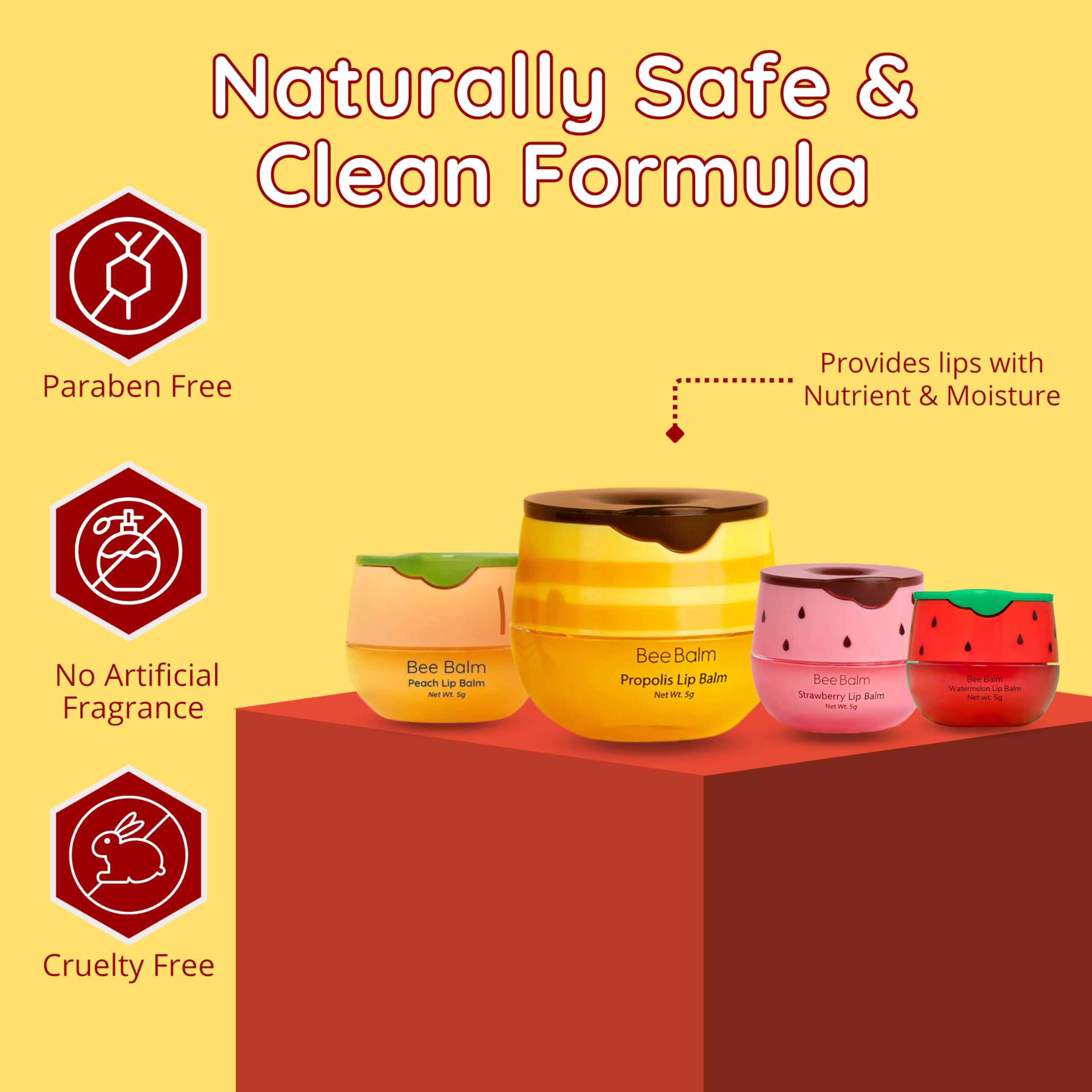 Original My Bee Balm Lip Balm - 4 Pack Hydrating Balm Honey Pot for Dry, Chapped & Cracked Lips with Propolis, Honey & Vitamin E - Soften, Smooth & Reduce Lip Lines