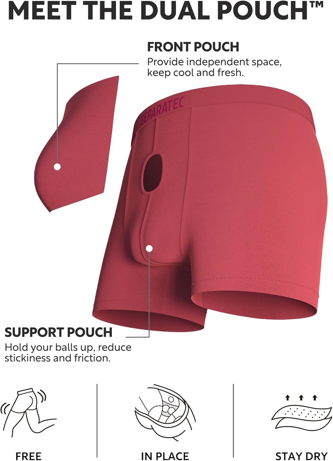 Separatec Mens Underwear with Pouch for balls Anti Chafing Underwear Men Athletic Sport Performance Long Boxer Briefs 3 Pack