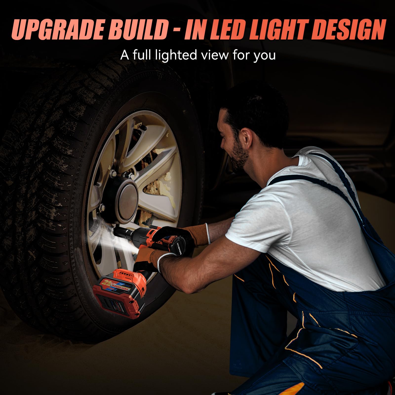 Cordless Impact Wrench, 900Ft-lbs (1200N.m) 1/2" Brushless Impact Gun, 21V High Torque Power Impact Driver, 2x4.0Ah Batteries Electric Impact Motor Variable Speeds for Family Car/Pickup Truck/Mower