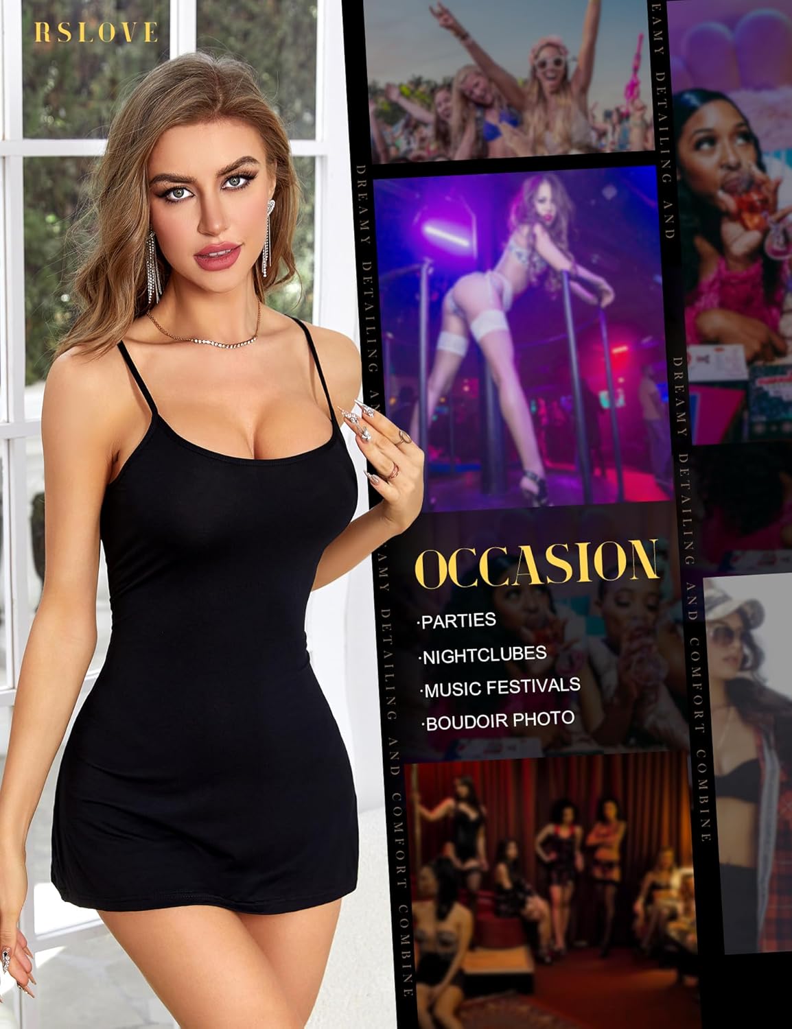 RSLOVE Women's Lingerie Sexy Nightgowns Lace Babydoll Chemise Strappy Sleepwear Sleep Dress