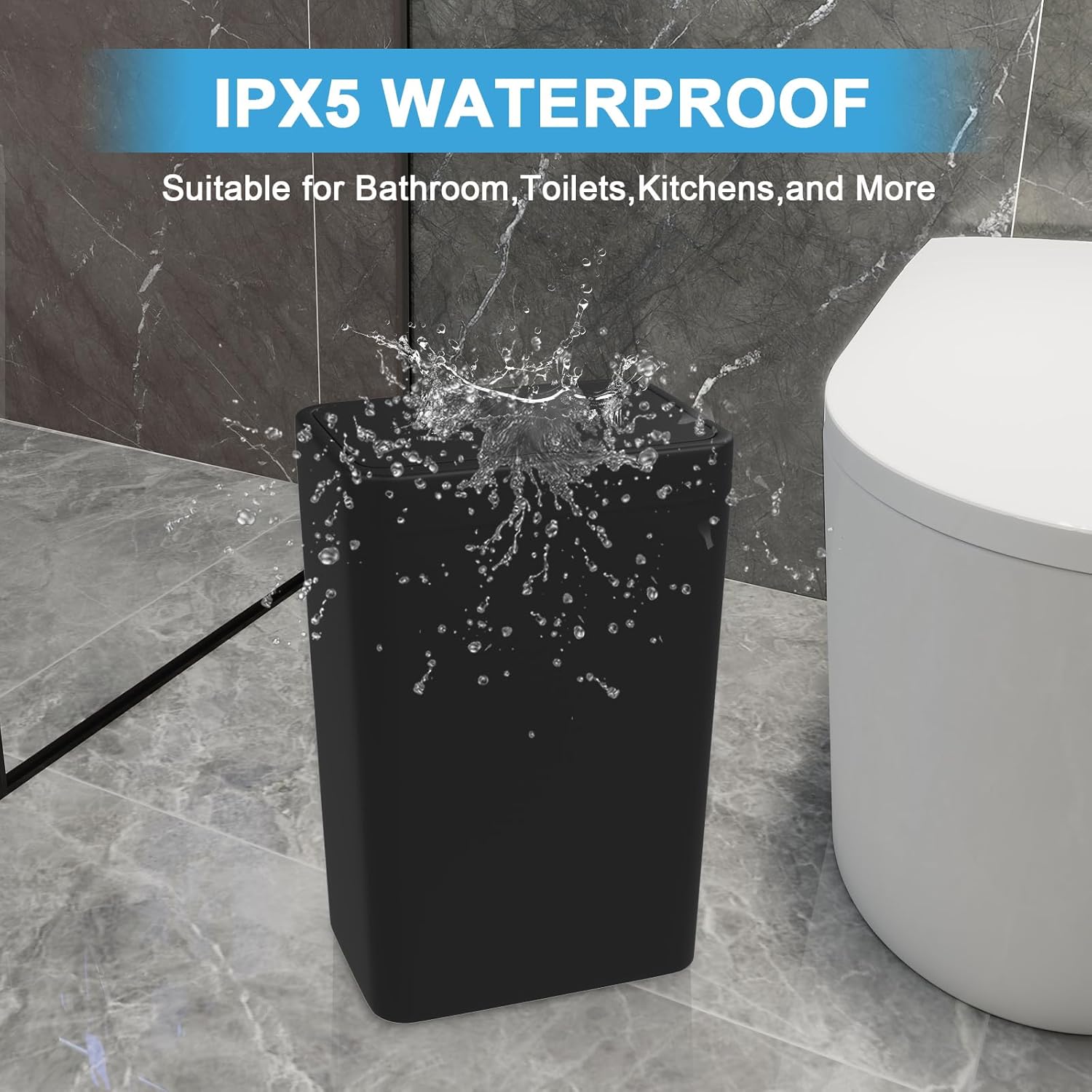 Naisu 2 Pack 4 Gal Bathroom Trash Can with Lid,Automatic Garbage Can with Touchless and Sealed Design,Slim Motion Sensor Waterproof Plastic Trash Bin Suitable for Bedrooms,Bathrooms,Kitchens,（Black）